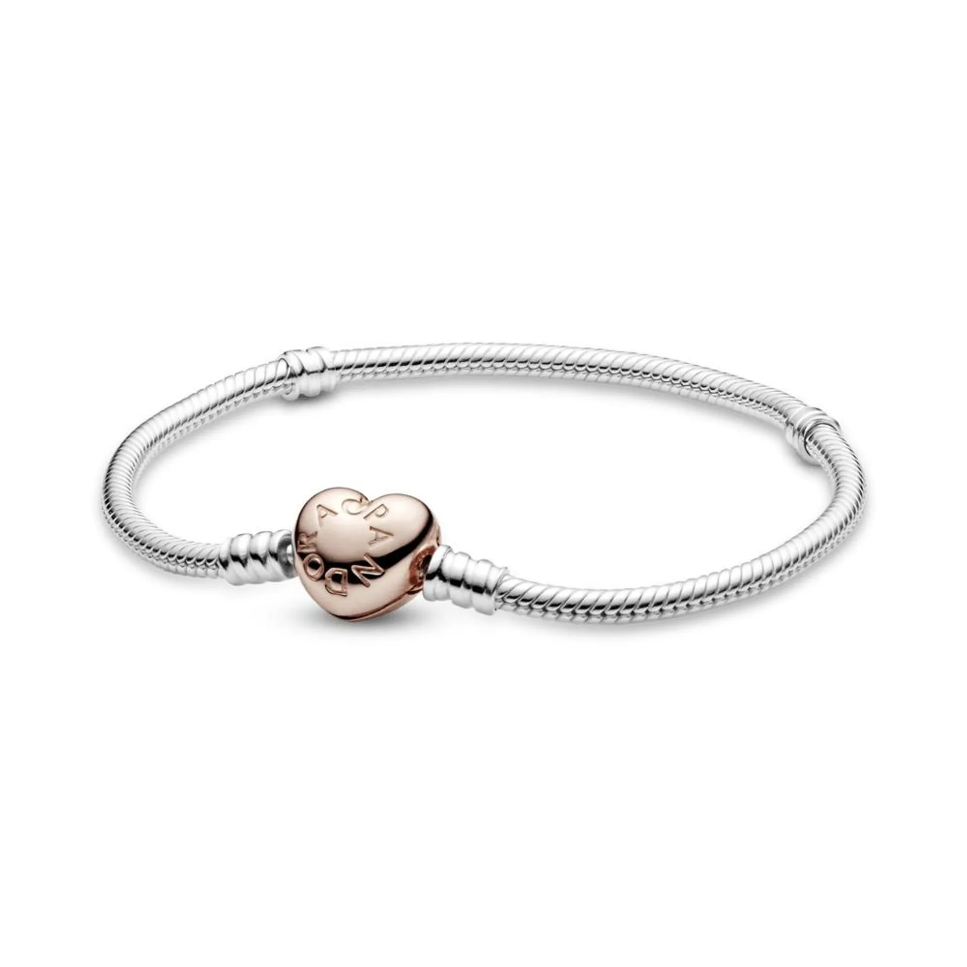 Brazalete Pandora Moments cadena de serpiente con broche de corazón en Recubrimiento en Oro Rosa de 14k