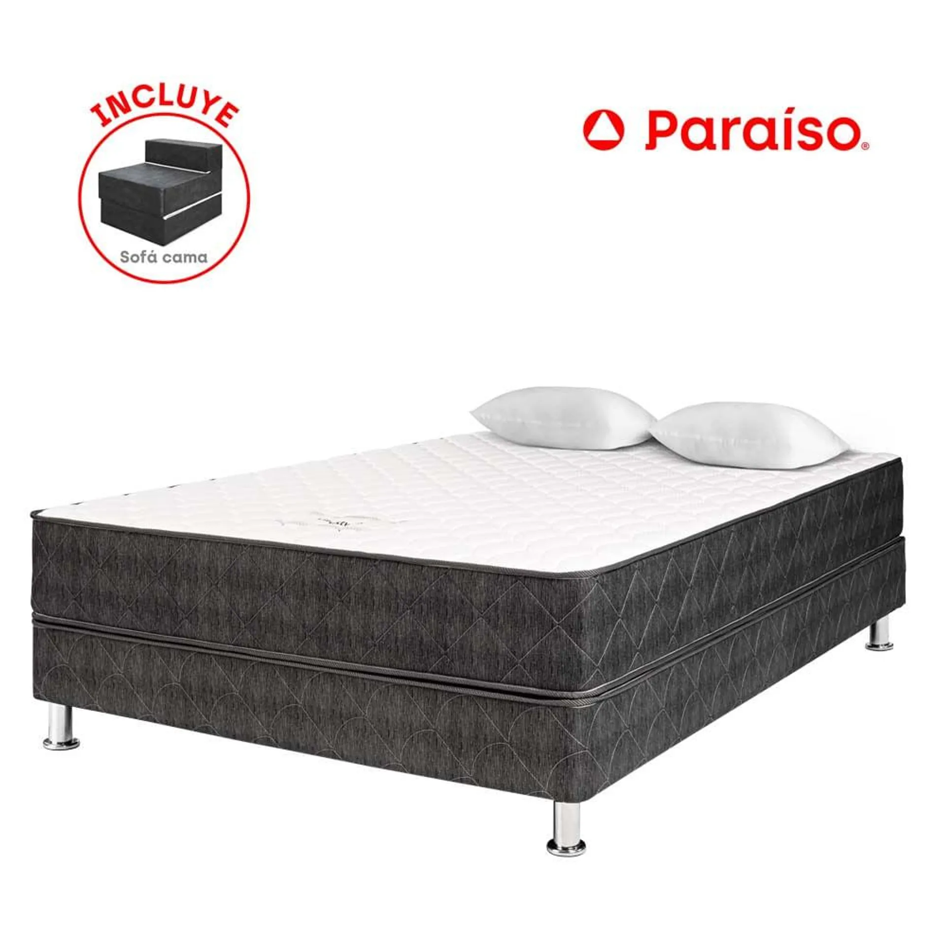 Cama Box Tarima PARAISO Lifestyles 2 Plz + Sofá Cama + 2 Almohadas + Protector