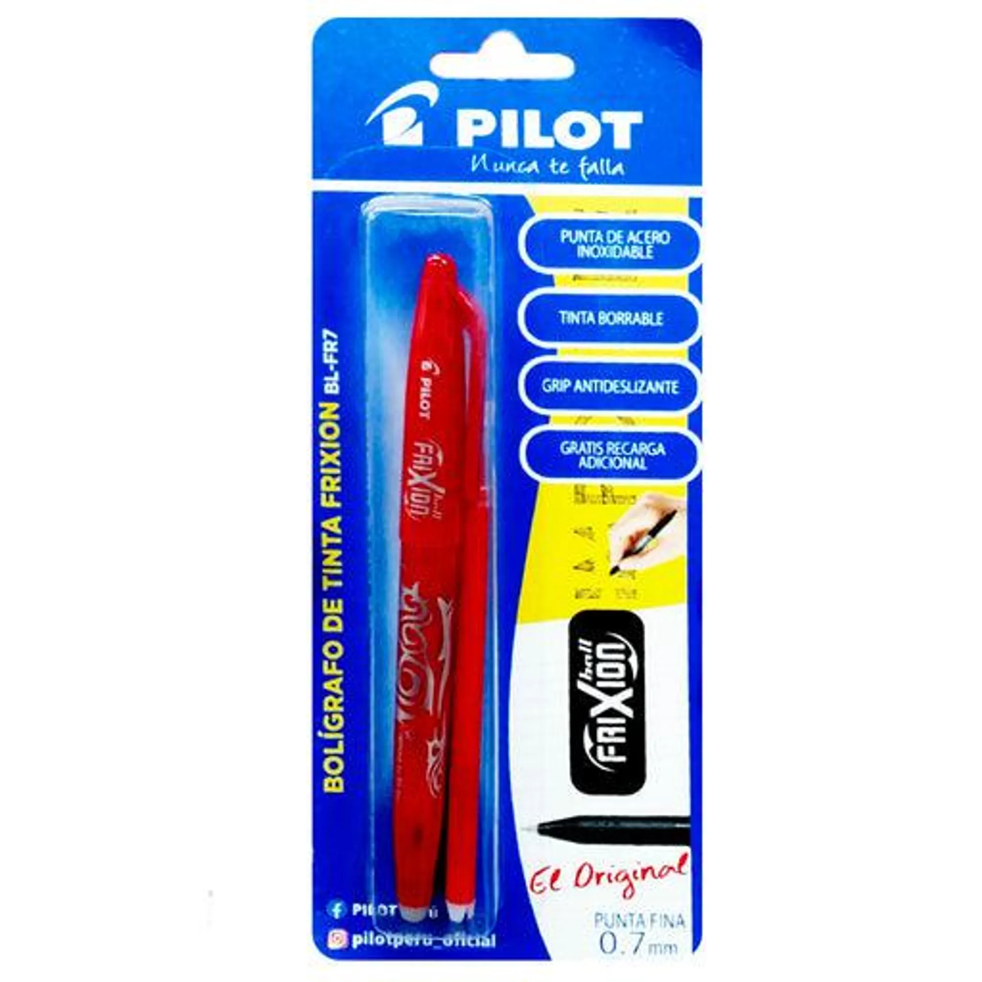 Bolígrafo Pilot Frixion tinta Gel (Bl-Fr7) Borrable 0.7 Rojo+Repuesto