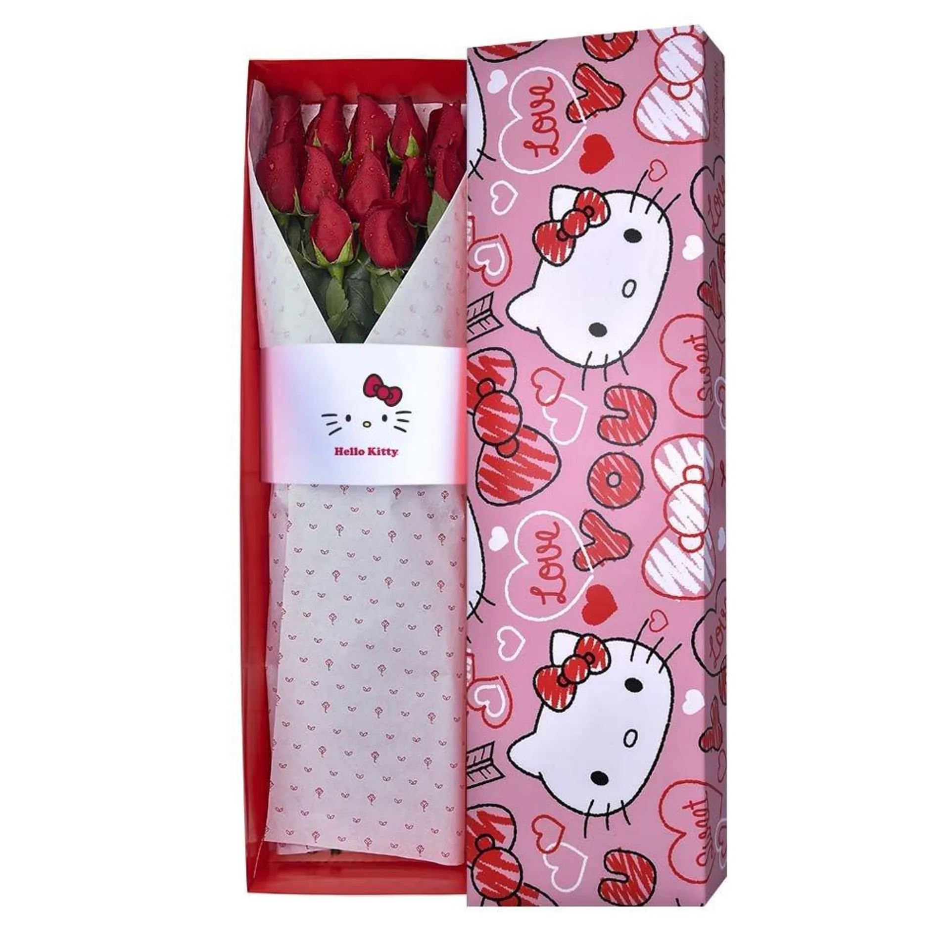 Caja Corazones Hello Kitty 12 Rosas