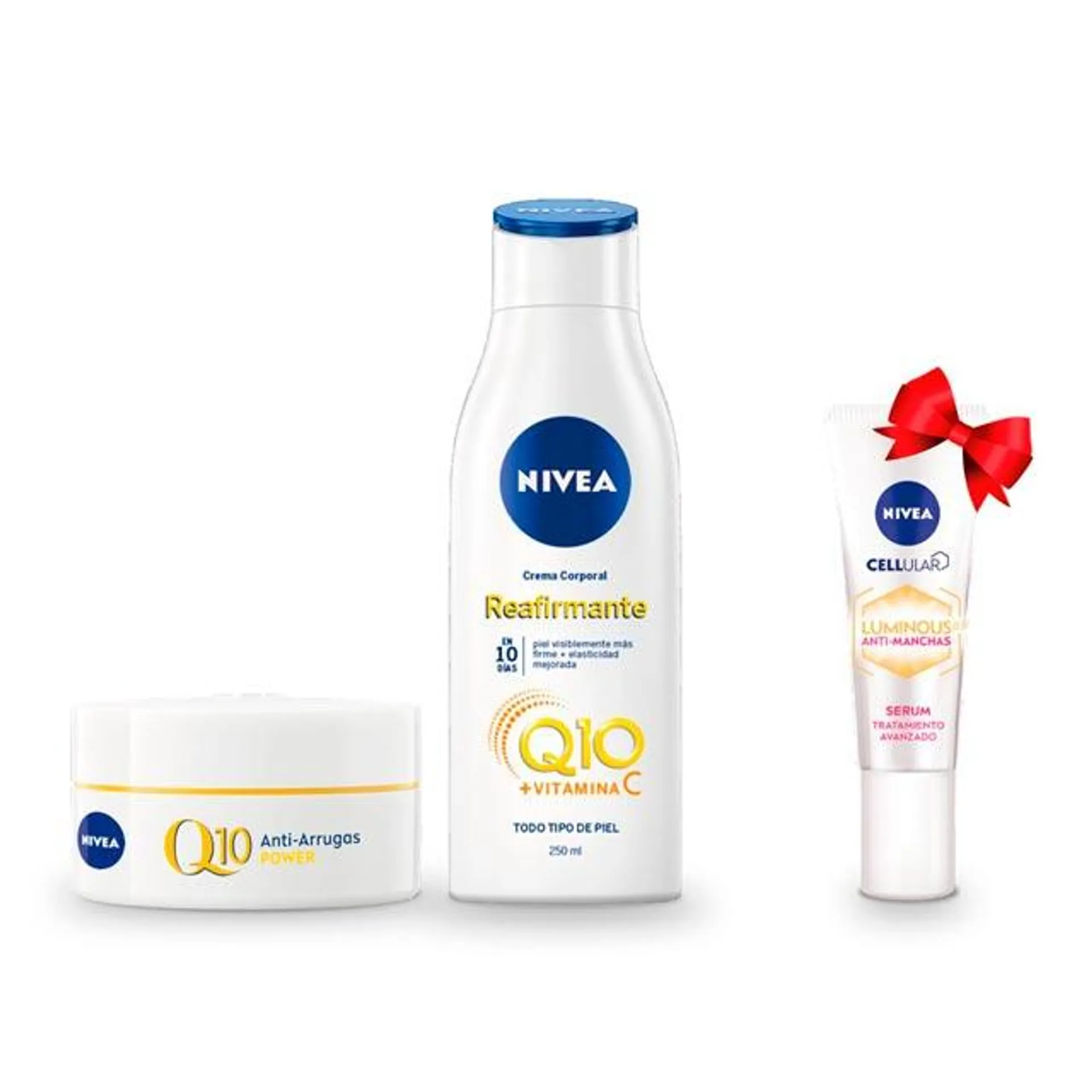 Pack Crema corporal Q10 Nivea + Crema Facial Q10 día + Producto Promocional Mini Serum Luminous