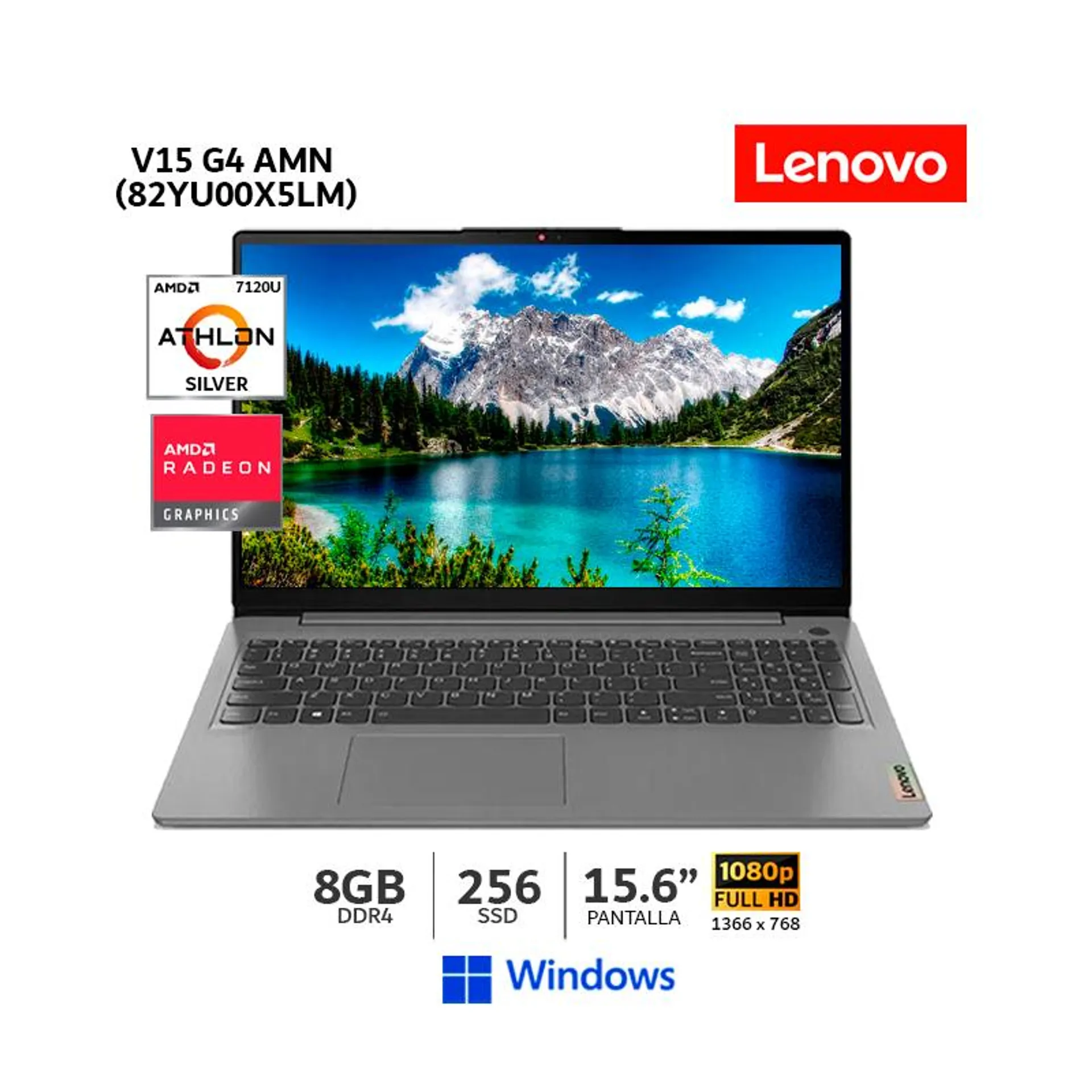 Laptop Lenovo Athlon Silver 7120U 8GB RAM 256GB SSD 156 FHD WIND 82YU00X5LM