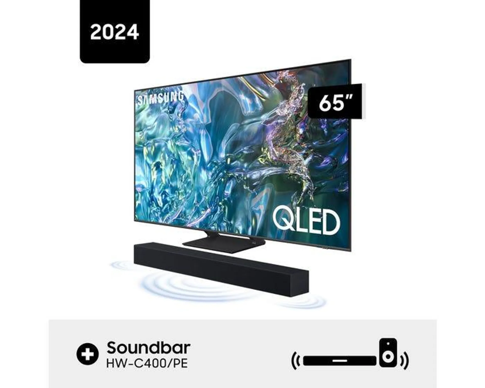 Televisor Samsung Smart TV 65" 4K QLED QN65Q65DAGXPE + Soundbar Samsung Bluetooth 2.0Ch HW-C400/PE