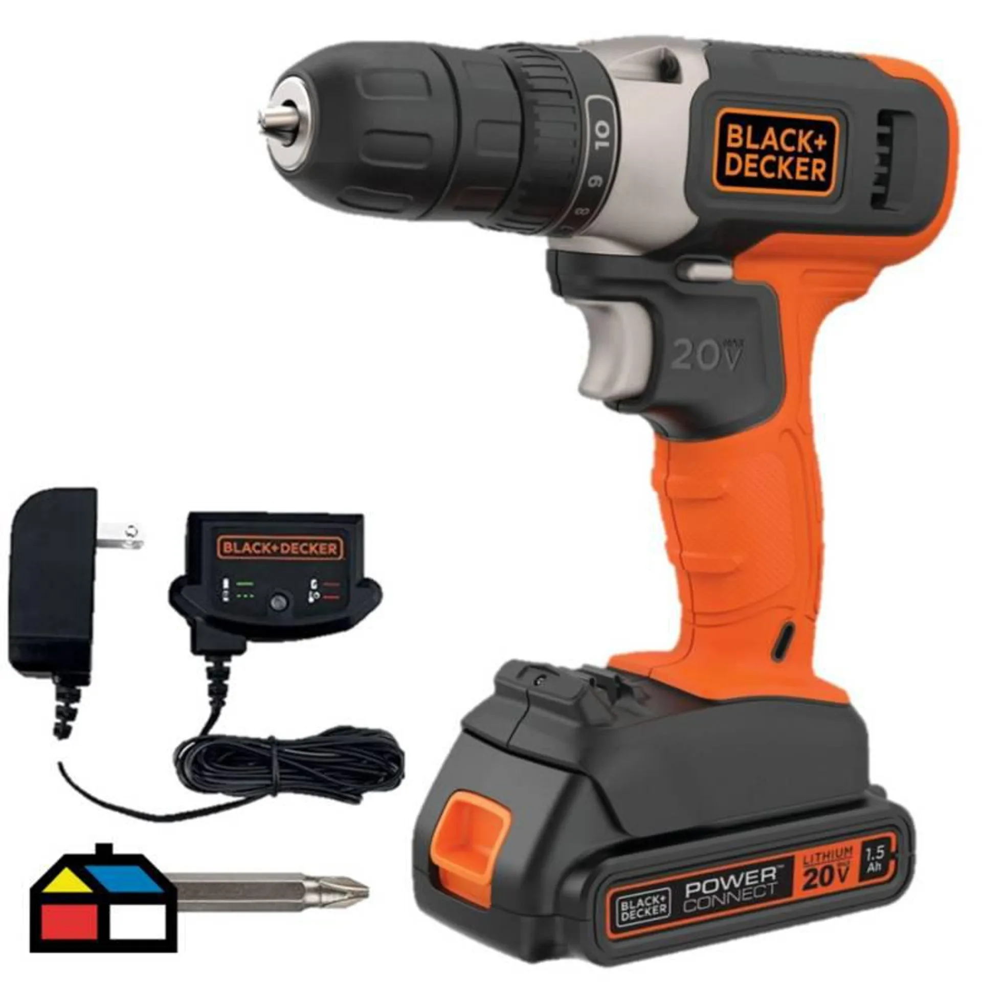 Taladro Atornillador Inalámbrico 3/8" 20V BCD702C1+ Batería + Cargador + Punta Doble Black+Decker