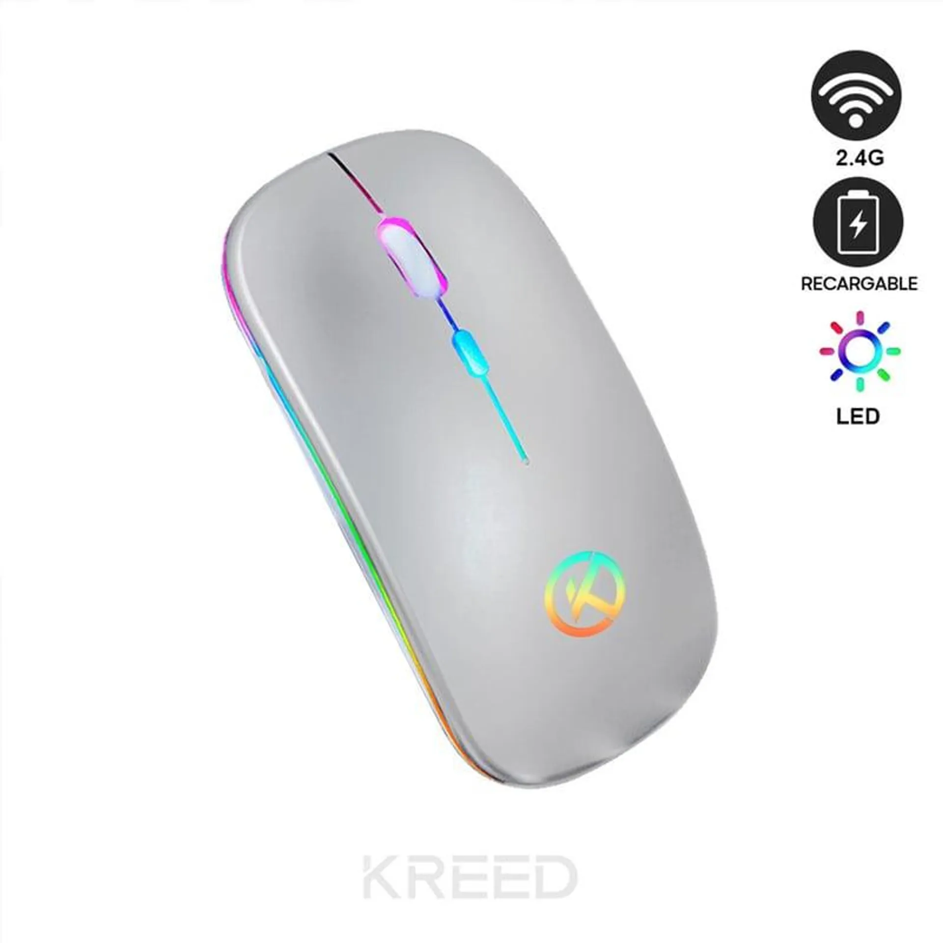 Mouse Inalámbrico Recargable RGB - PLATA