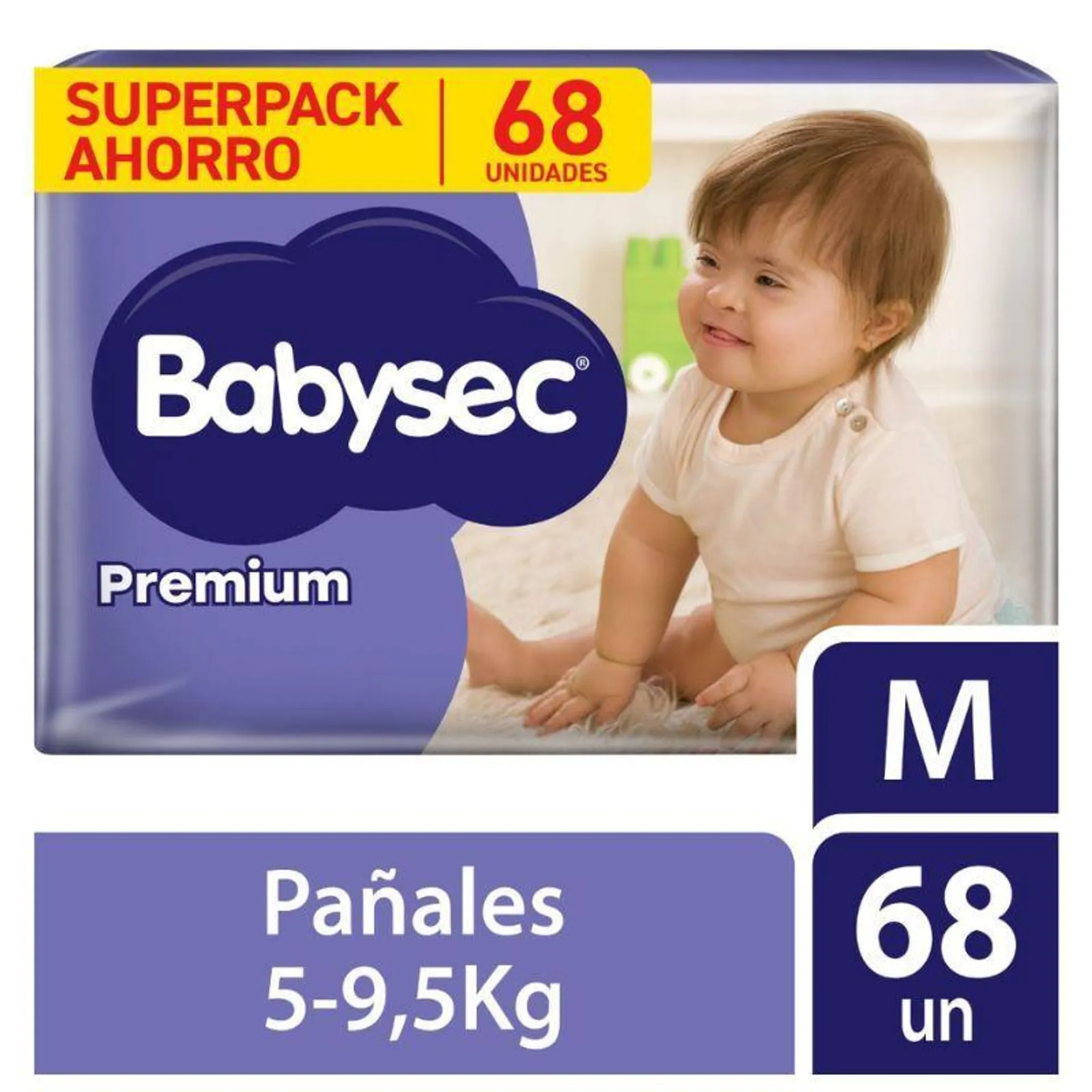 Pañal Babysec Premium Super Mega Talla M - Bolsa 68 UN