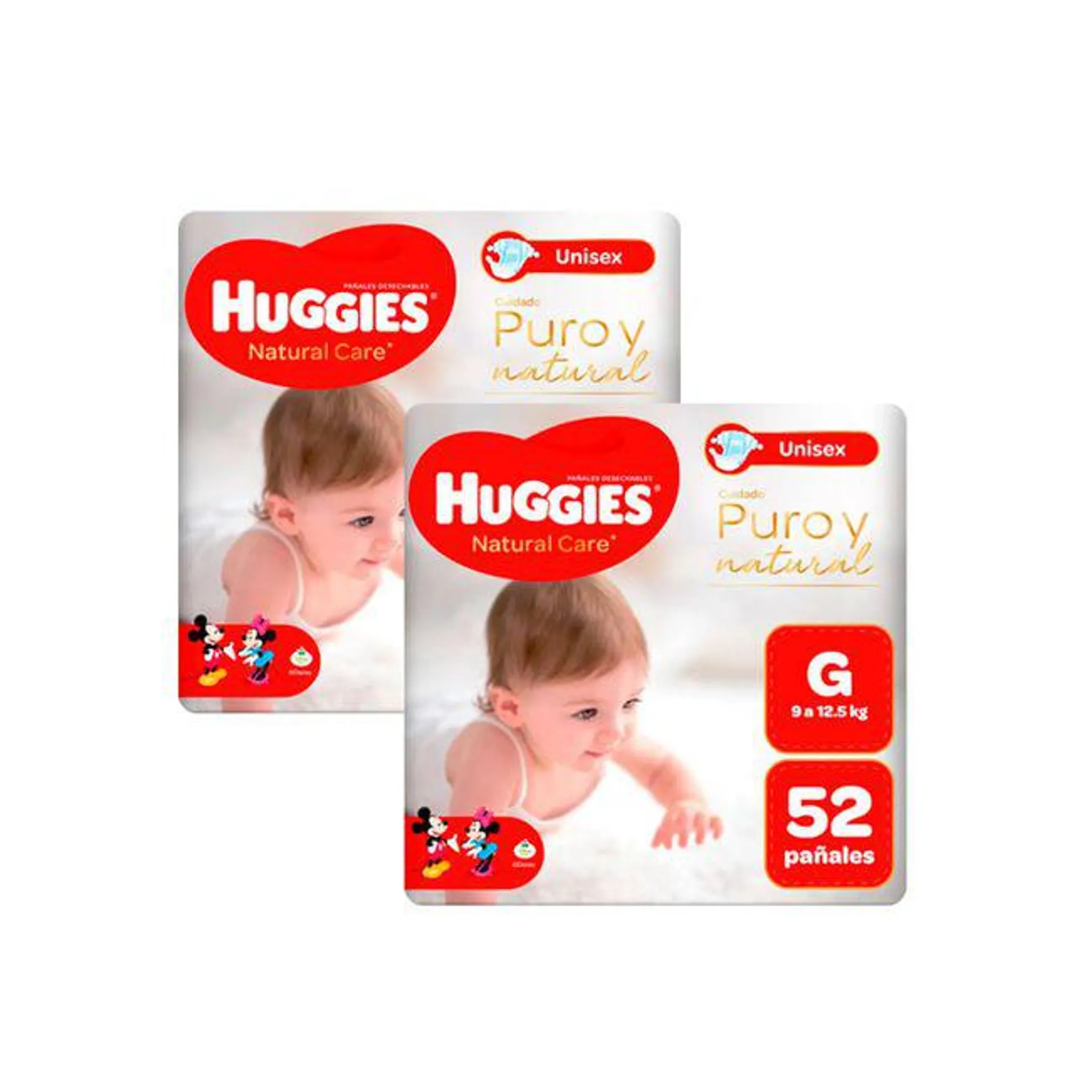 Pack HUGGIES Pañales Puro y Natural Talla G Paquete 52un x 2un