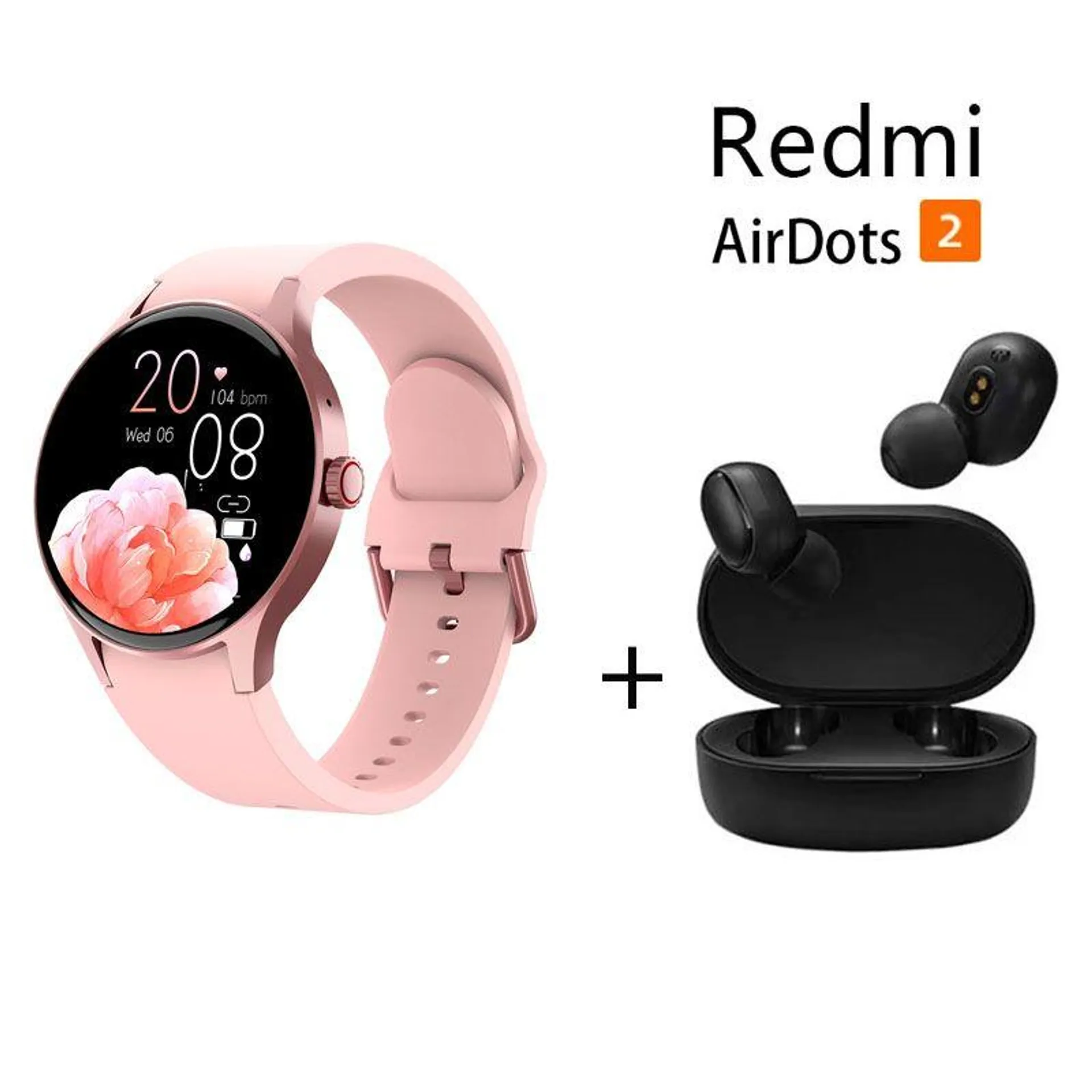 reloj inteligente deportivo + XIAOMI Redmi AirDots 2 combo - Rosado