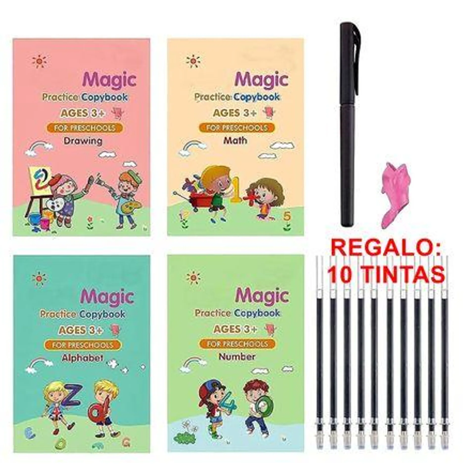 Set 4 Cuadernos de Caligrafia Reutilizables Magico +Regalo