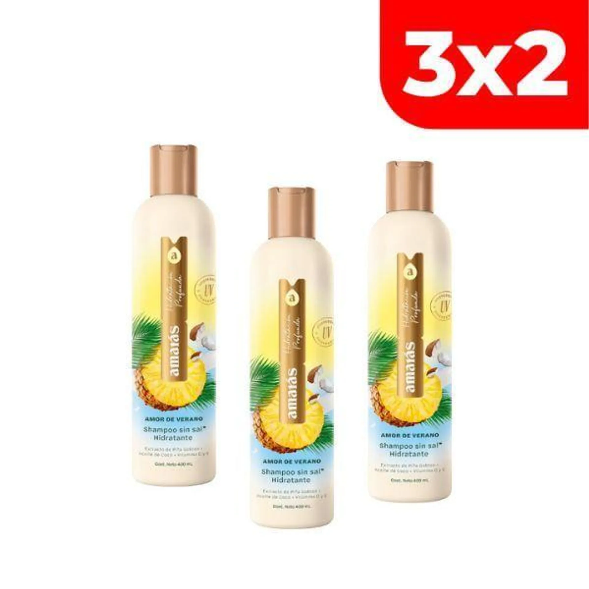 3x2 Shampoo Sin Sal Amarás Hidratación Profunda - Frasco 400 Ml