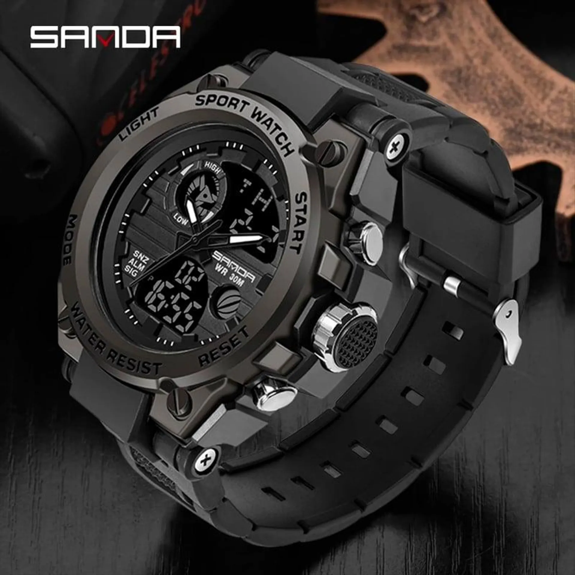 Reloj Hombre Deportivo Análogo Digital Impermeable con Cronógrafo