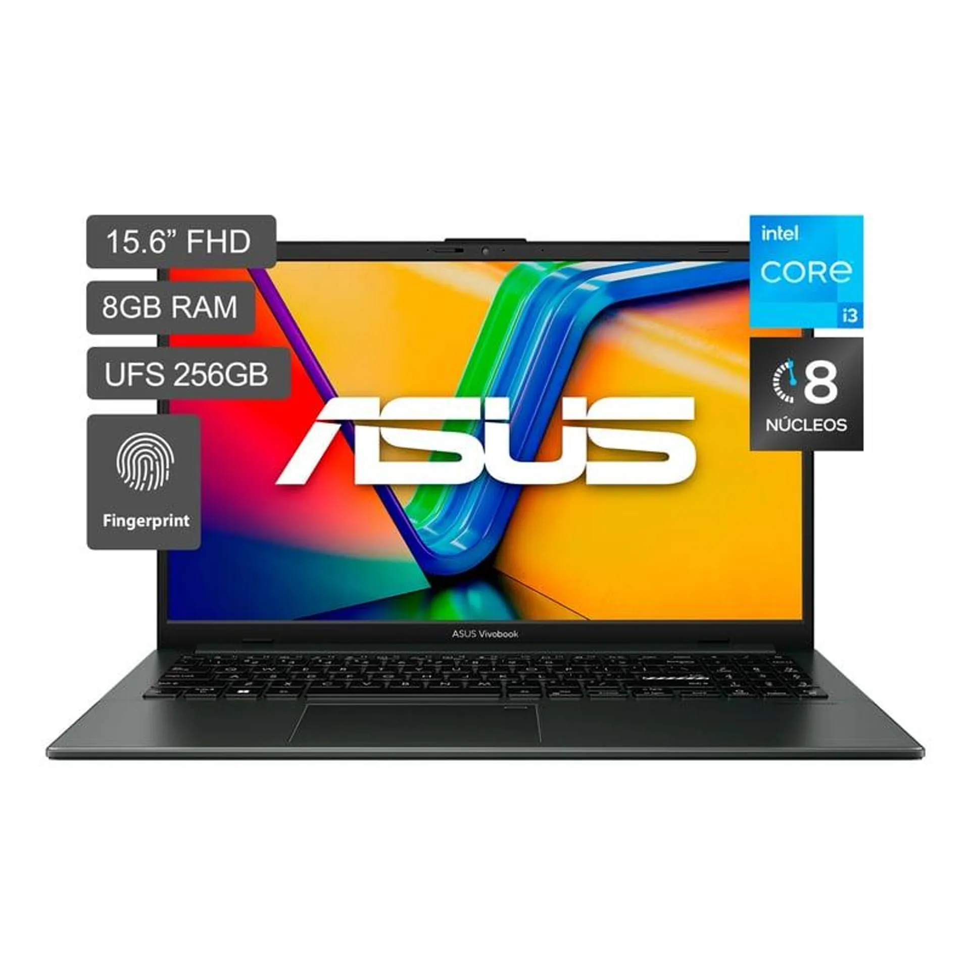 Laptop Asus Intel Core i3 de 8 núcleos 8GB 256GB SSD Vivobook Go 15 12° Gen 15.6" FHD