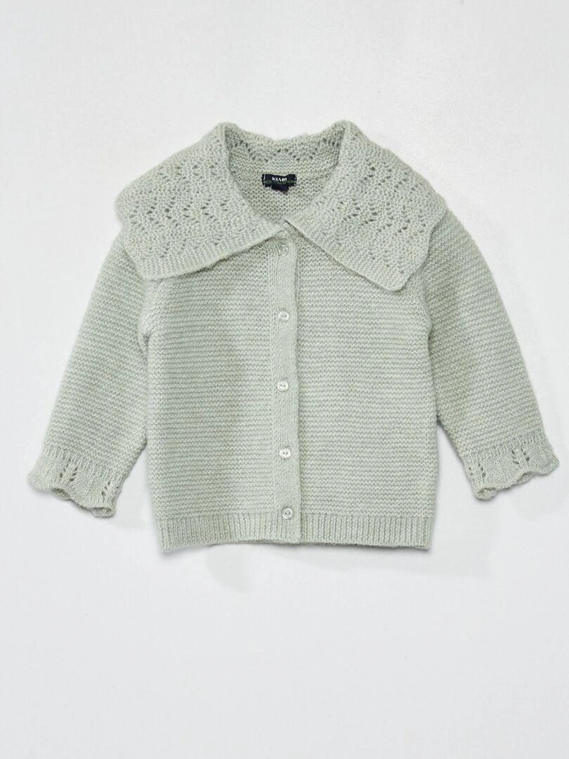 Gilet tricot avec large encolure - vert cendré