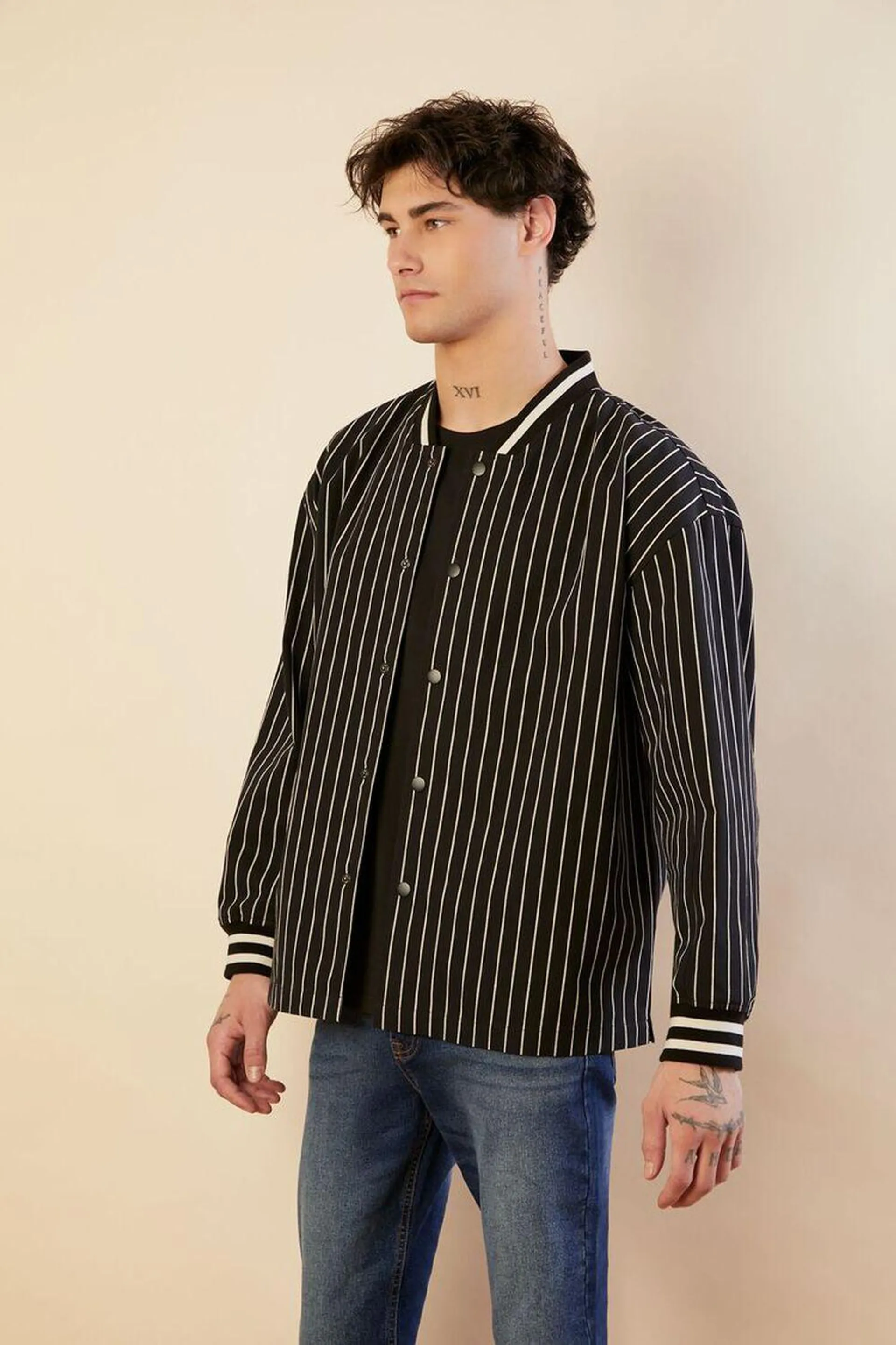 Pinstriped Snap-Button Shirt