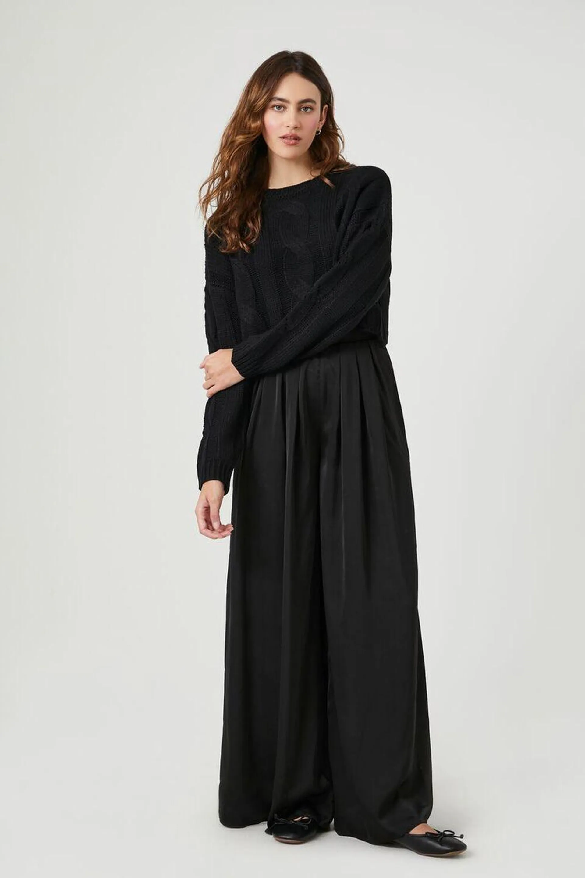 Pleated Satin Palazzo Pants