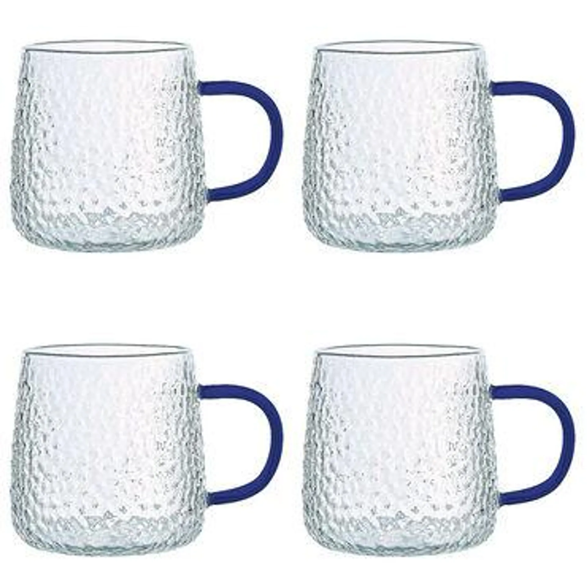 Szklanki żłobione MG Home Deco, 4 sztuki, 350 ml, z granatowym uchem