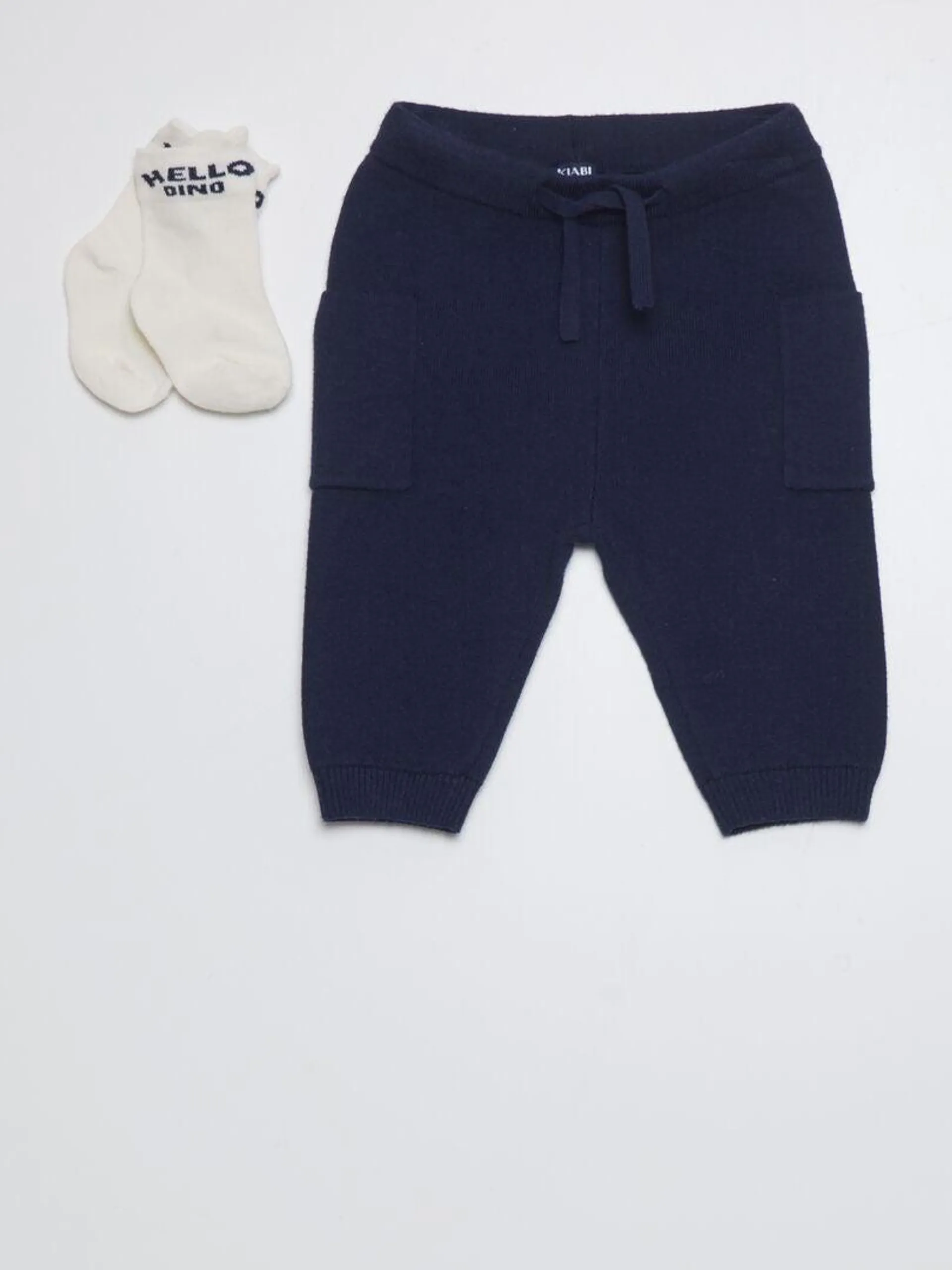 Pantalon de jogging avec poches plaquées + chaussettes - Bleu marine