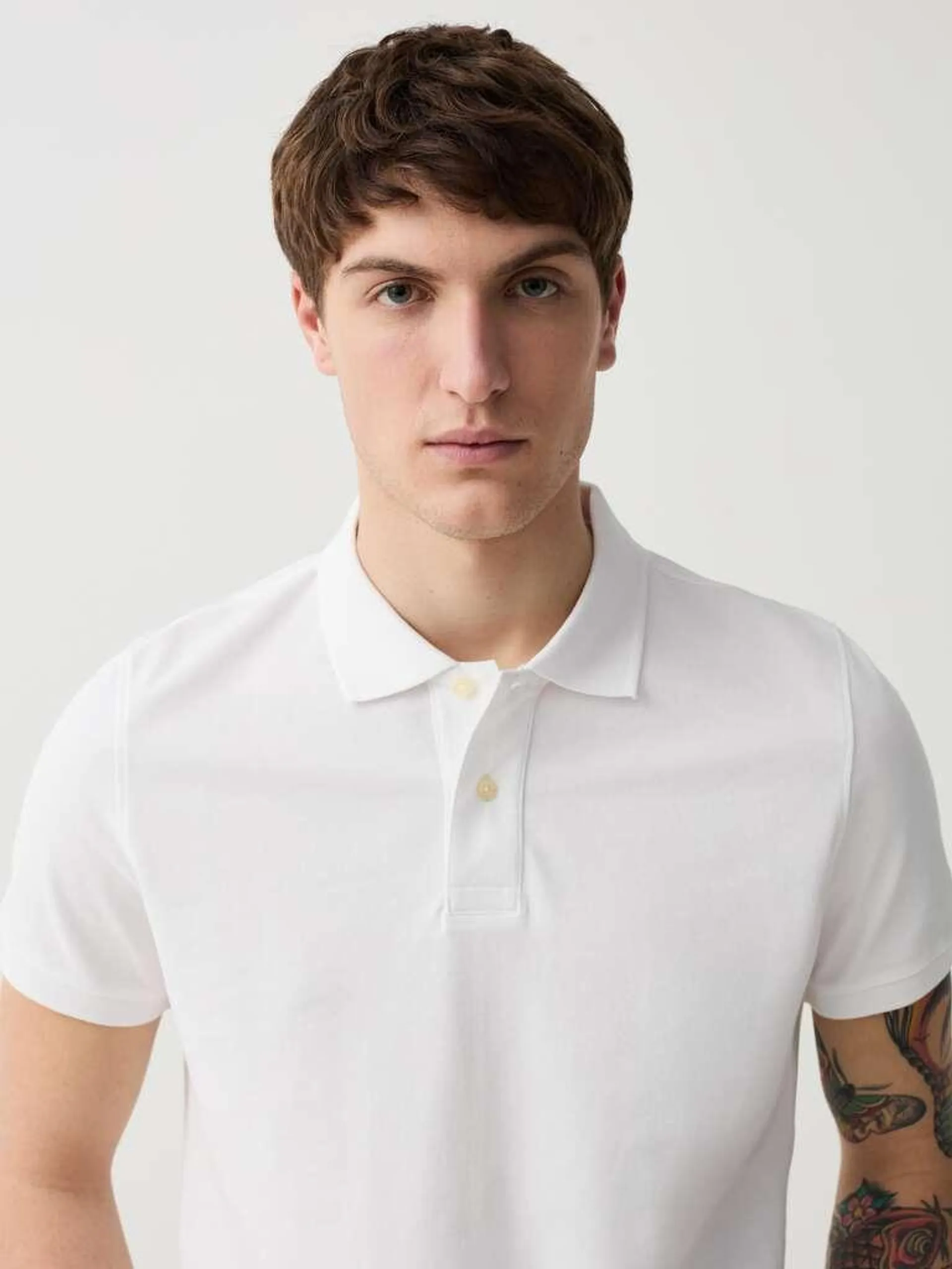 Optical White Organic cotton pique polo shirt