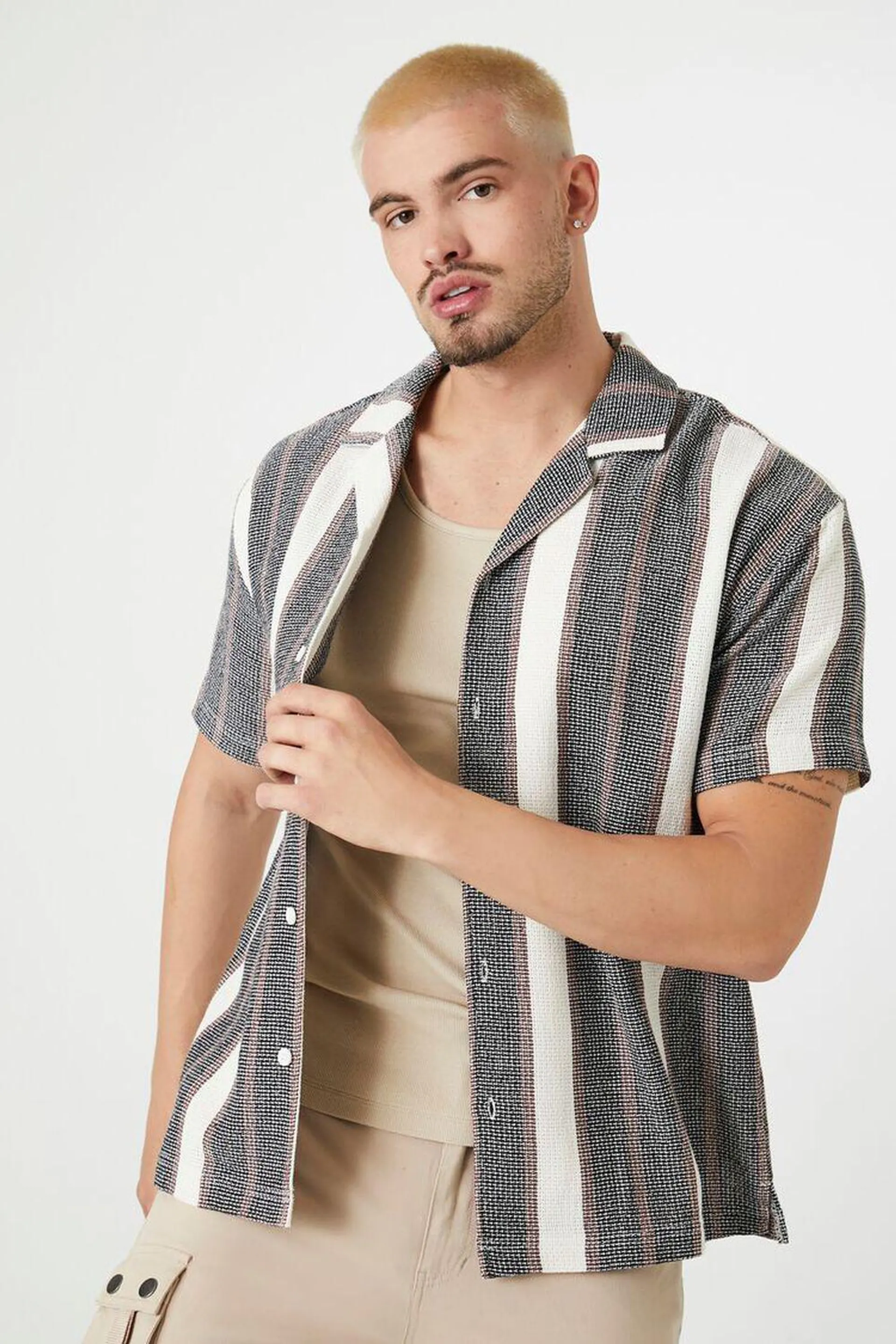Textured Striped Short-Sleeve Shirt
