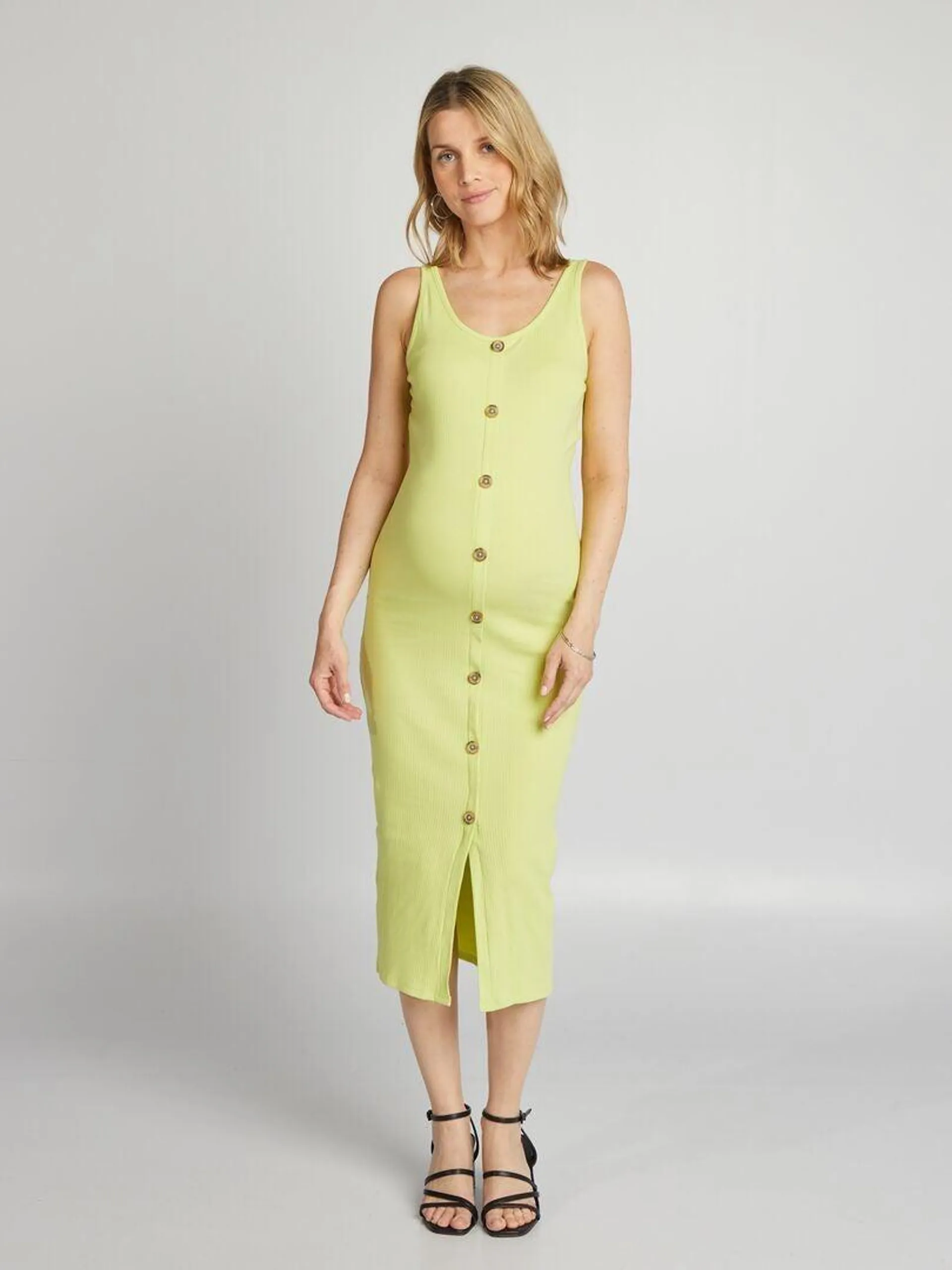 Robe longue côtelée grossesse - Vert