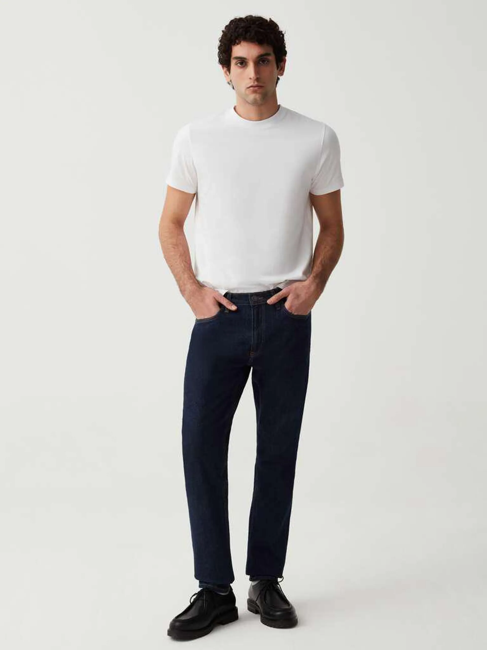 Dark Blue Slim-fit stretch jeans with five pockets