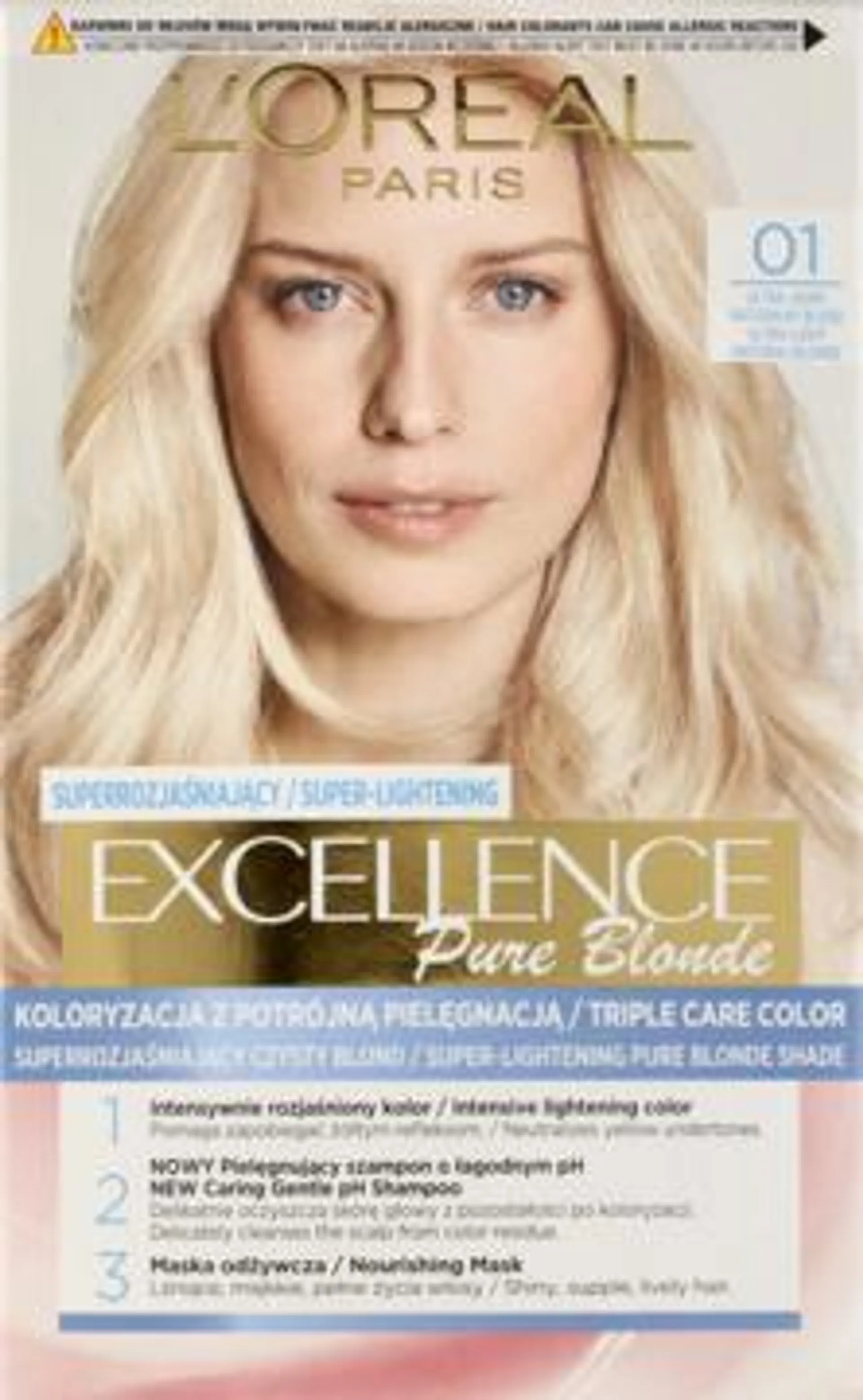 L'ORÉAL PARIS EXCELLENCE krem koloryzujący, superrozjaśniający, nr 01 Ultra-Jasny Naturalny Blond 1 szt., nr kat. 22541