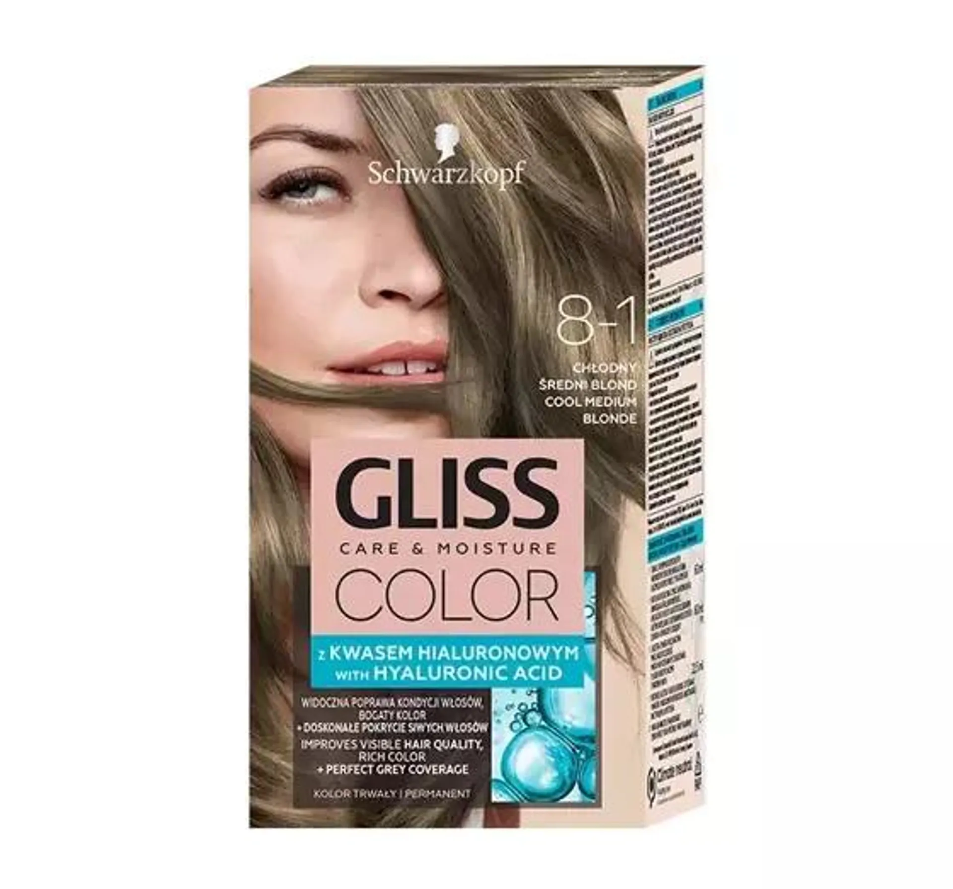 GLISS CARE & MOISTURE COLOR FARBA DO WŁOSÓW Z KWASEM HIALURONOWYM 8-1