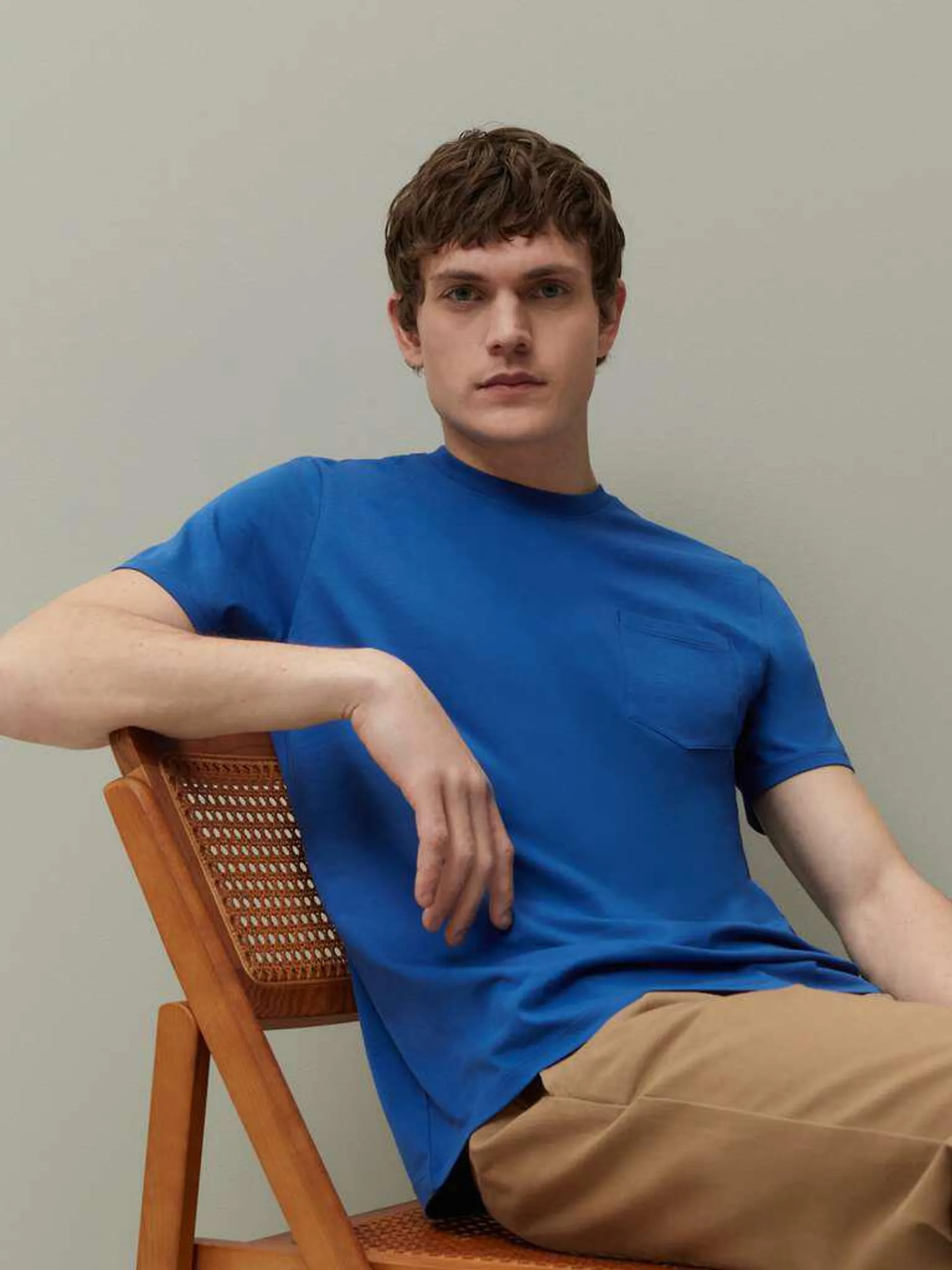 T-shirt in Supima cotton with pocket Bleu royal