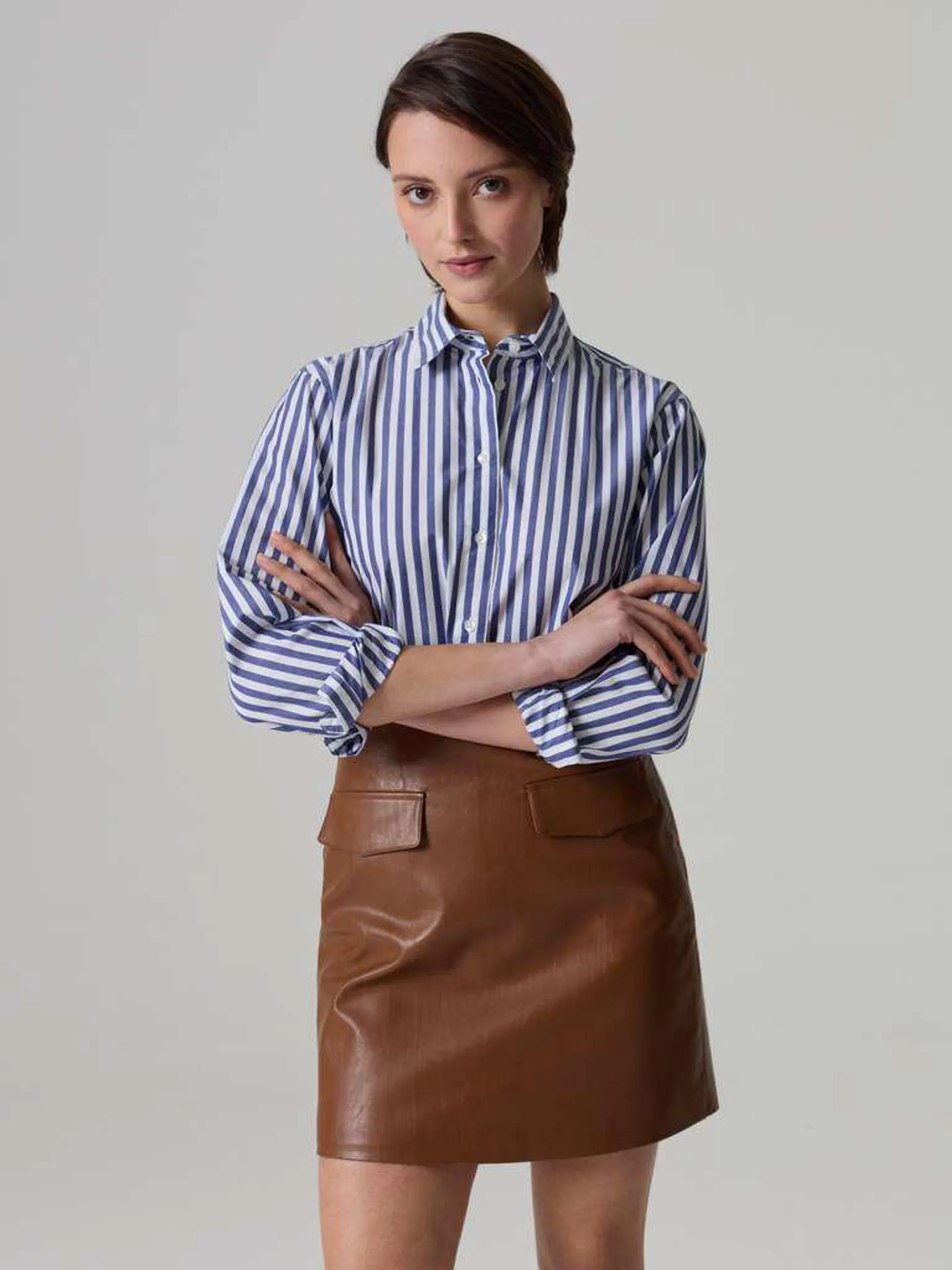 Chocolate Brown Vintage-effect faux leather miniskirt