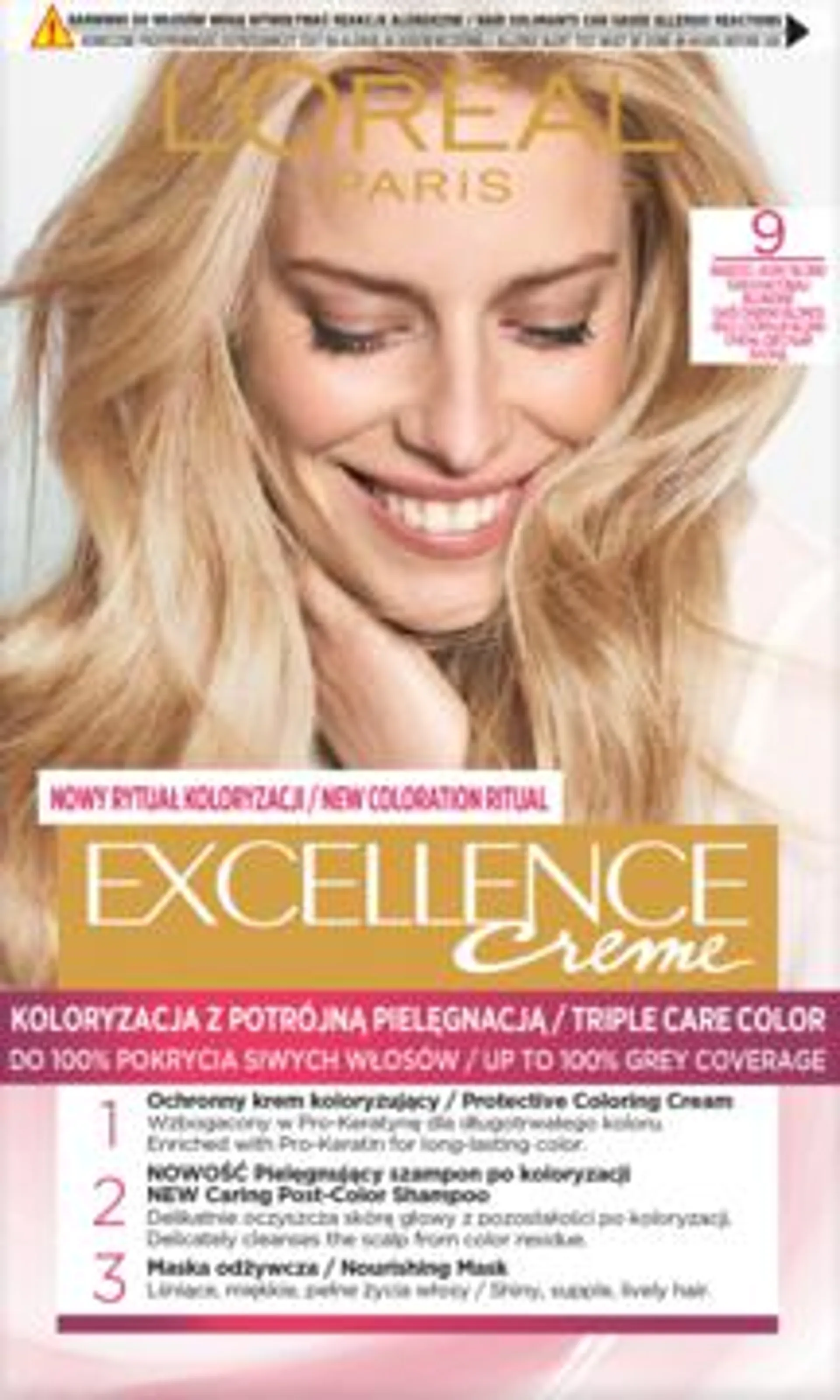 L'ORÉAL PARIS Creme Excellence krem koloryzujący, ochronny, nr 9 Bardzo Jasny Blond 1 szt., nr kat. 22532