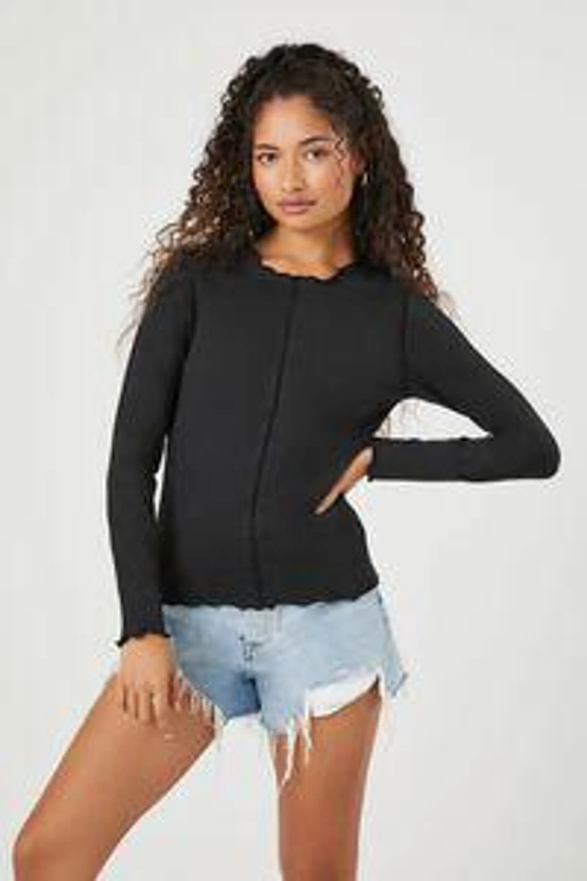 Cotton-Blend Lettuce-Edge Top