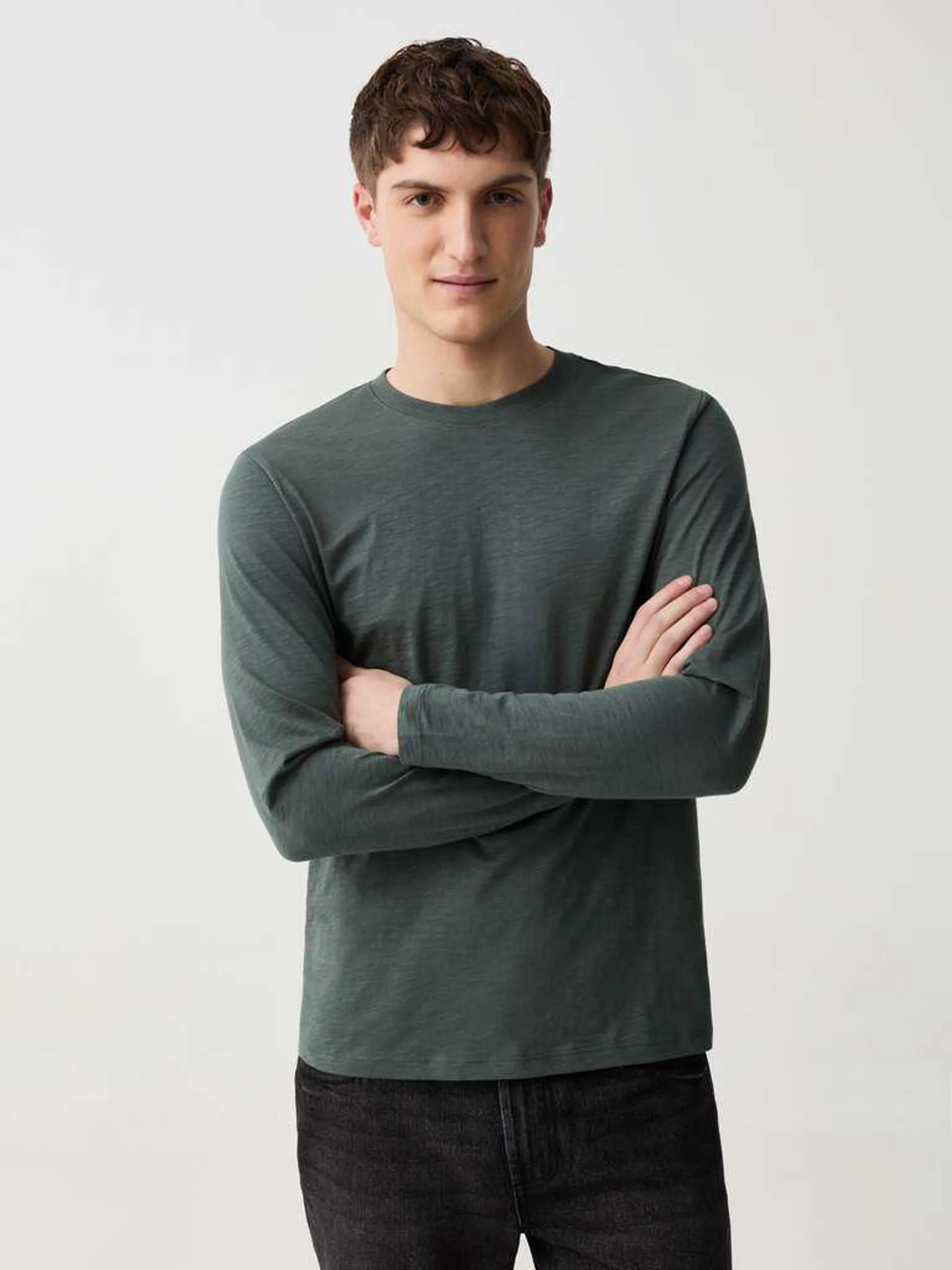 Long-sleeved T-shirt in slub jersey Vert mousse