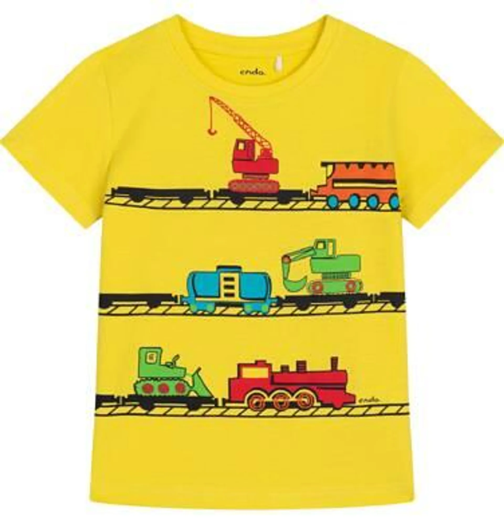 T-shirt z krótkim rękawem dla chłopca, z pojazdami, żółty 2-7 lat