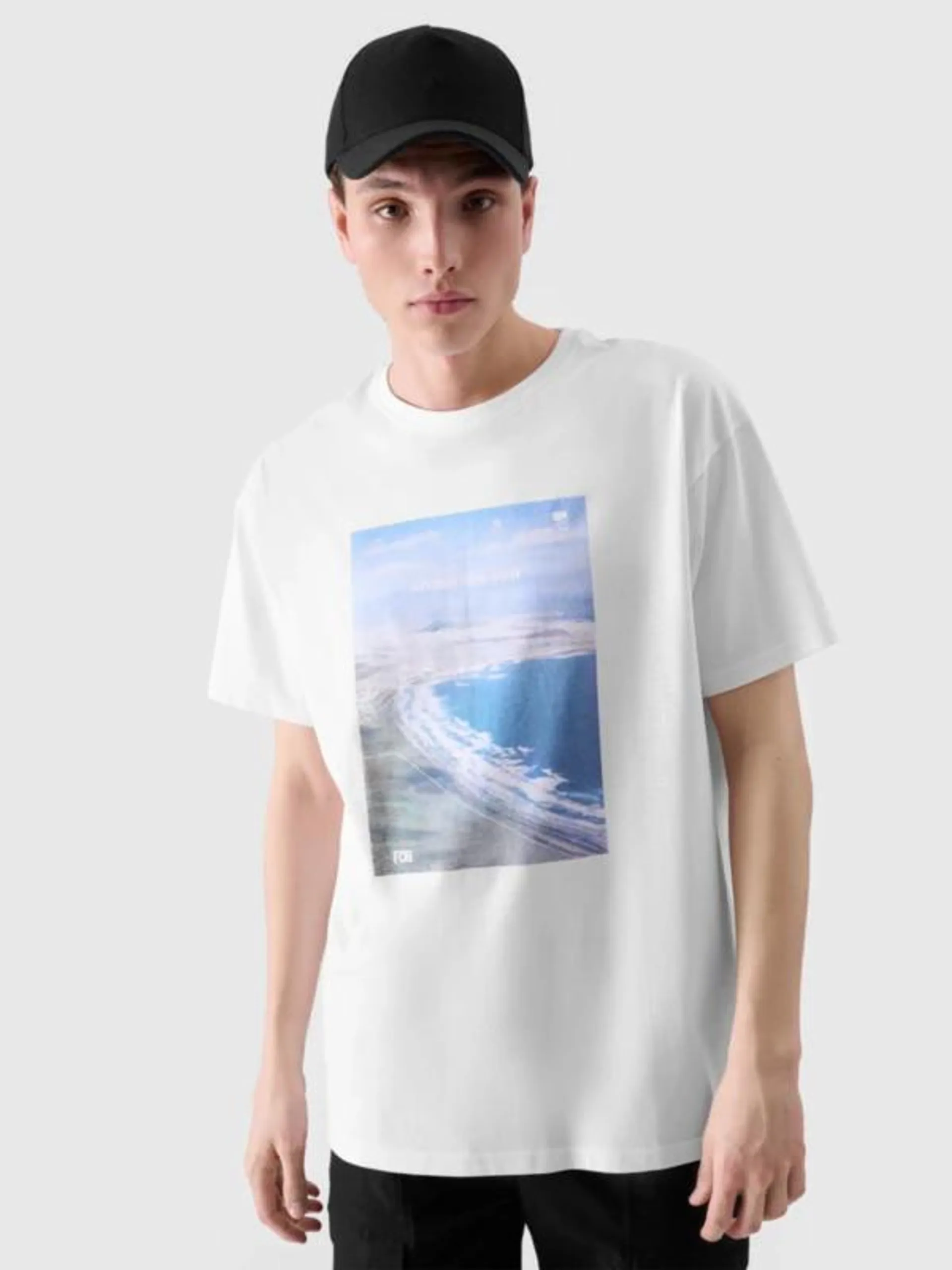 T-shirt oversize z nadrukiem męski - biały