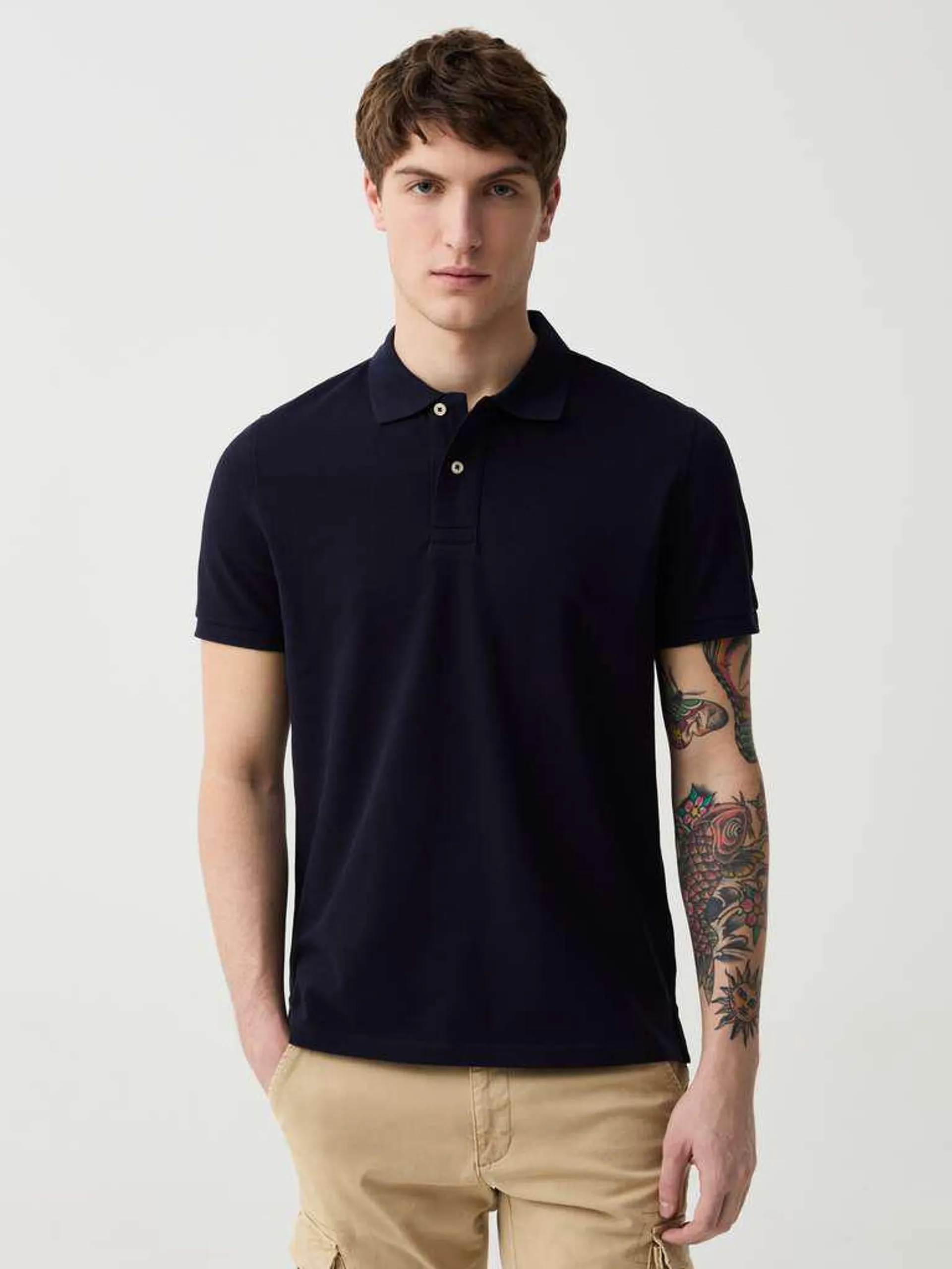 Organic cotton pique polo shirt Bleu nuit