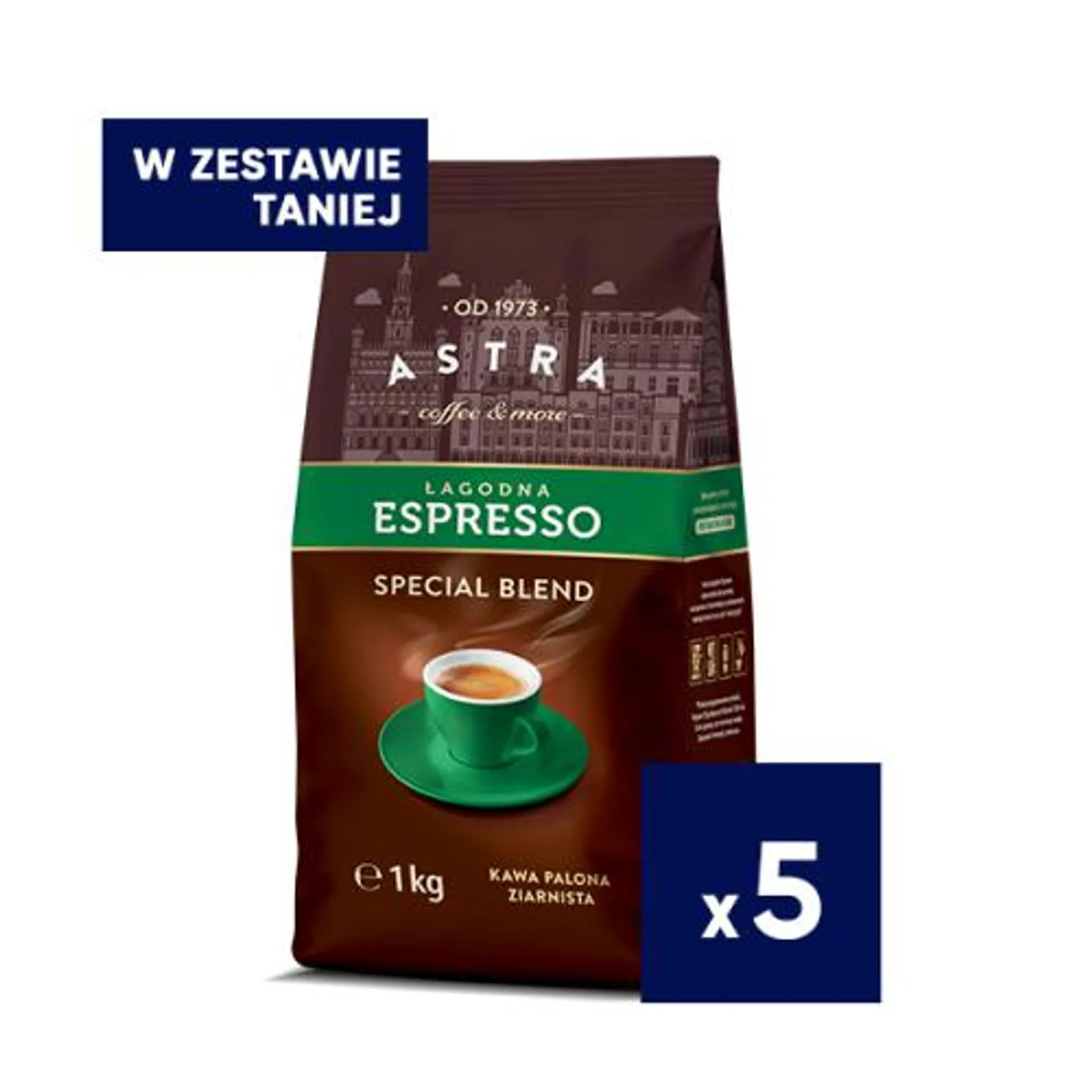Zestaw 5x Kawa Astra Łagodna Espresso ziarnista 1kg