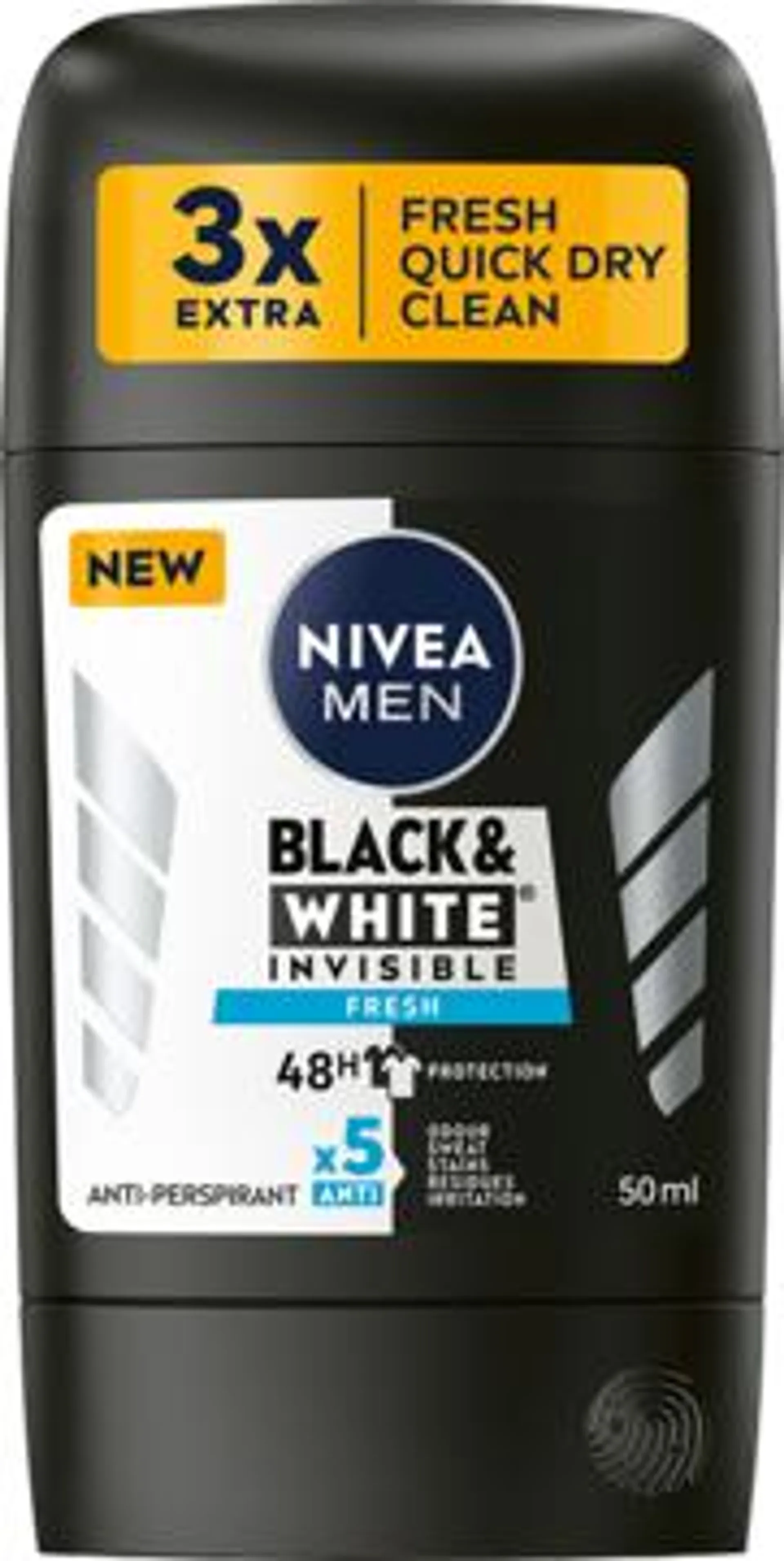 NIVEA MEN Black & White antyperspirant w sztyfcie, 48h, Fresh 50 ml, nr kat. 408678