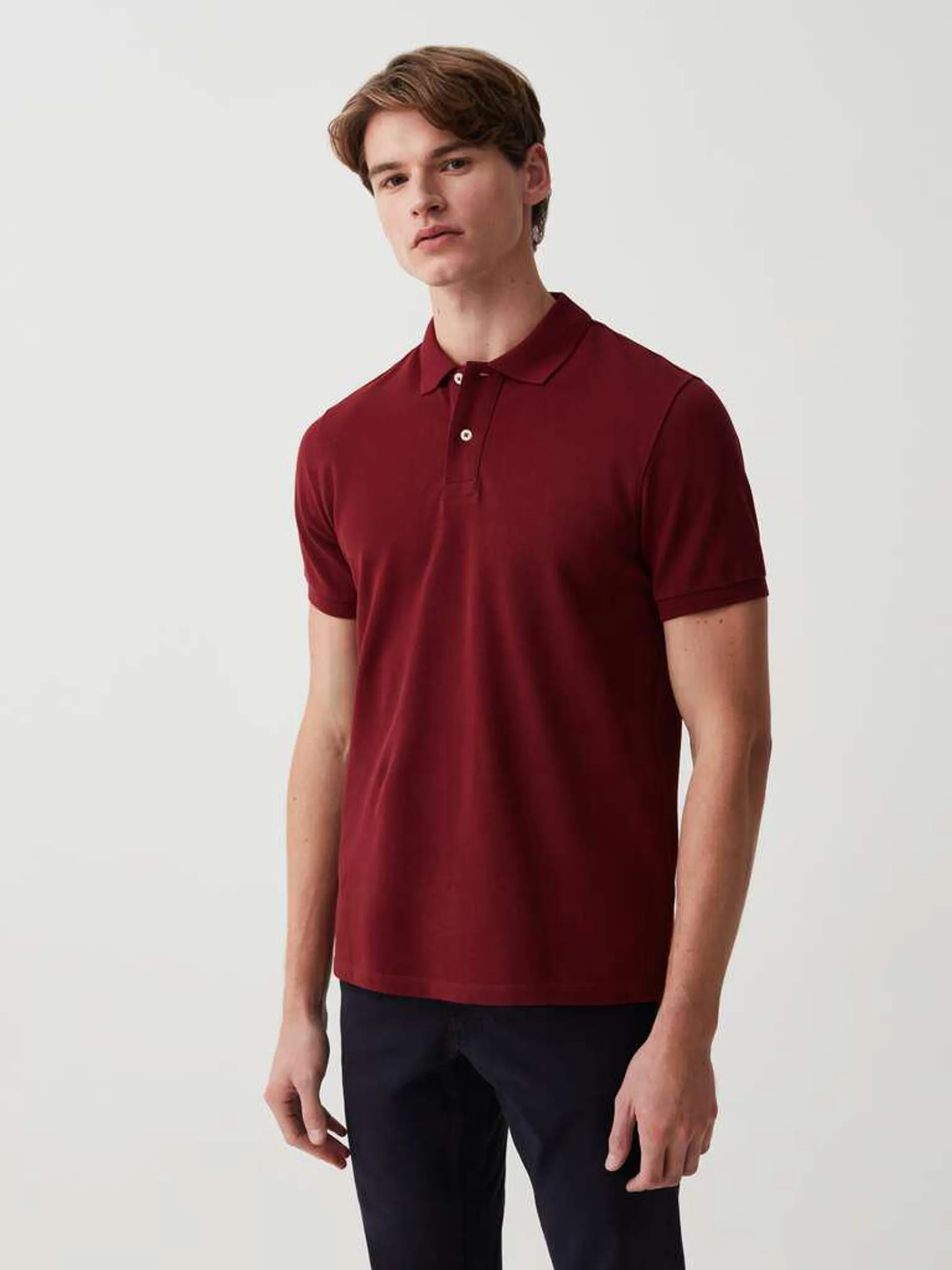 Organic cotton pique polo shirt Bordeaux