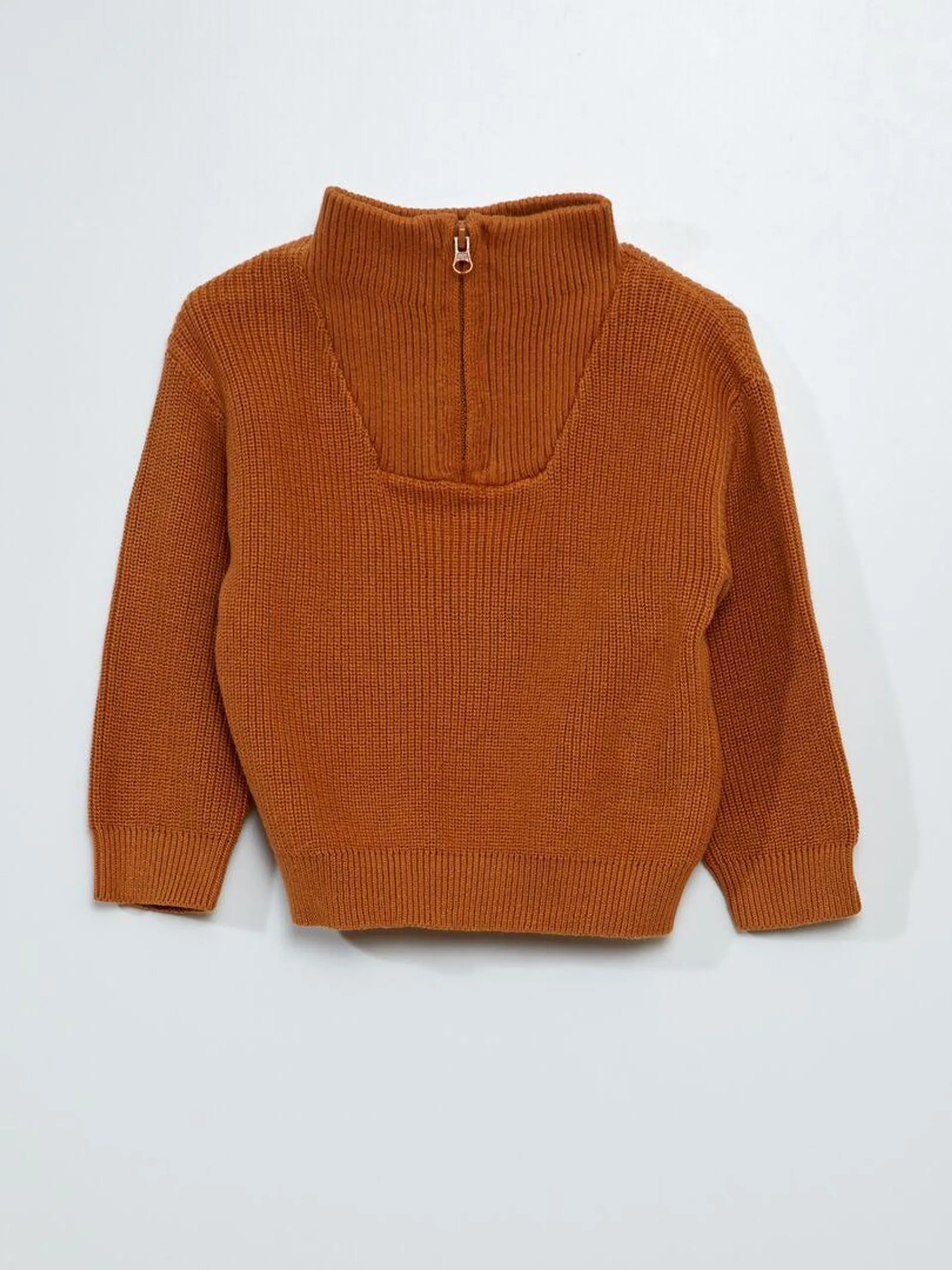 Pull en maille perlée col montant - Marron