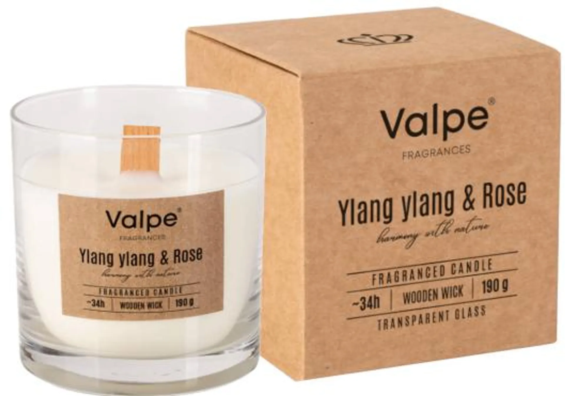 Mała świeca zapachowa z drewnianym knotem YLANG YLANG & RÓŻA sn82-000-384 Valpe