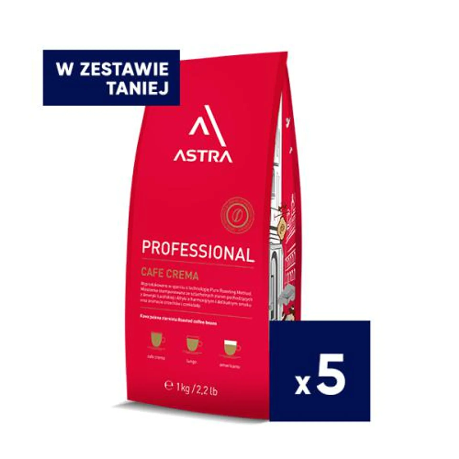 5x Kawa Astra Professional Crema ziarnista 1kg