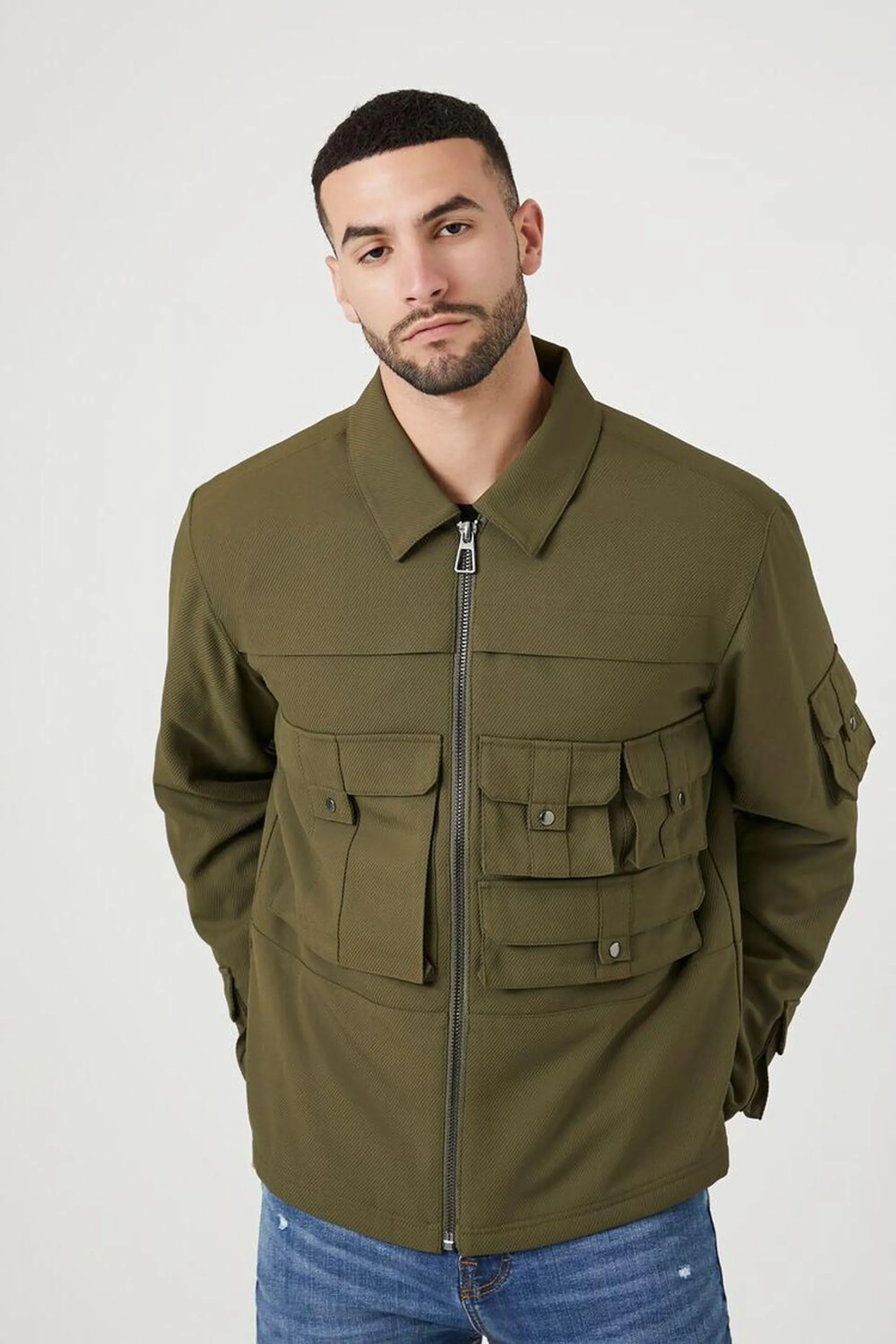 Zip-Up Cargo Trucker Jacket