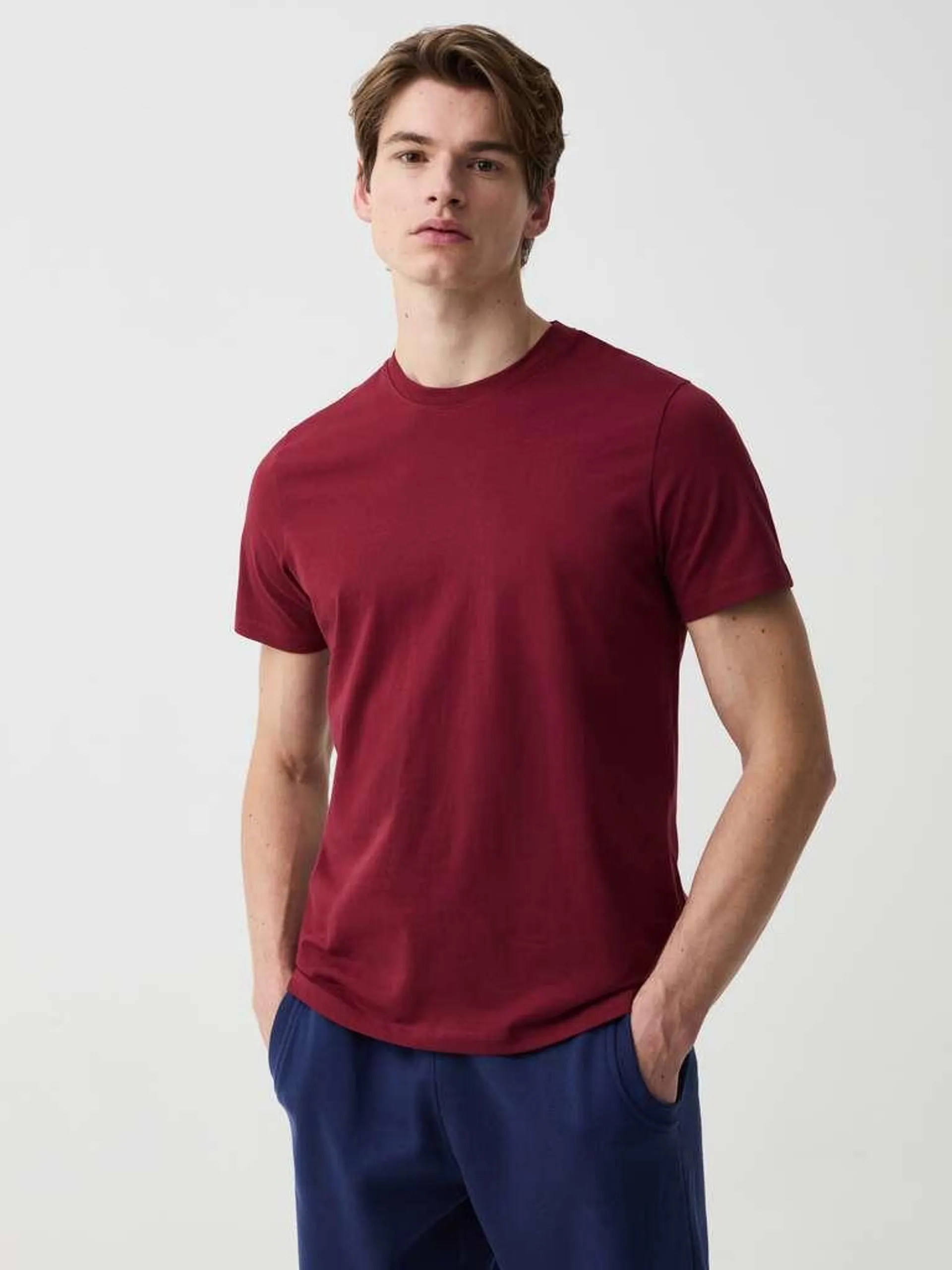 Claret Red Organic cotton T-shirt with round neck