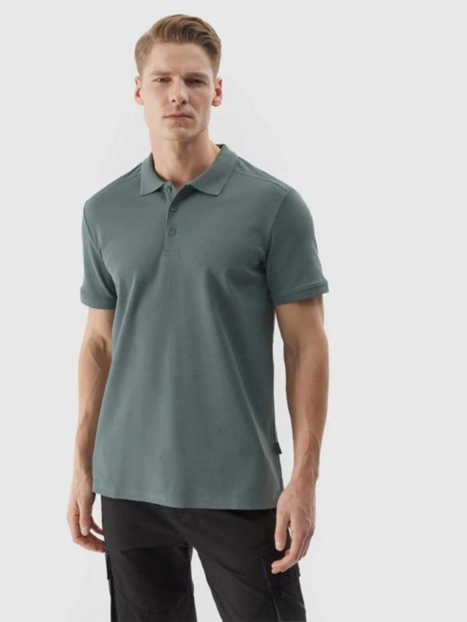 Koszulka polo regular męska - khaki