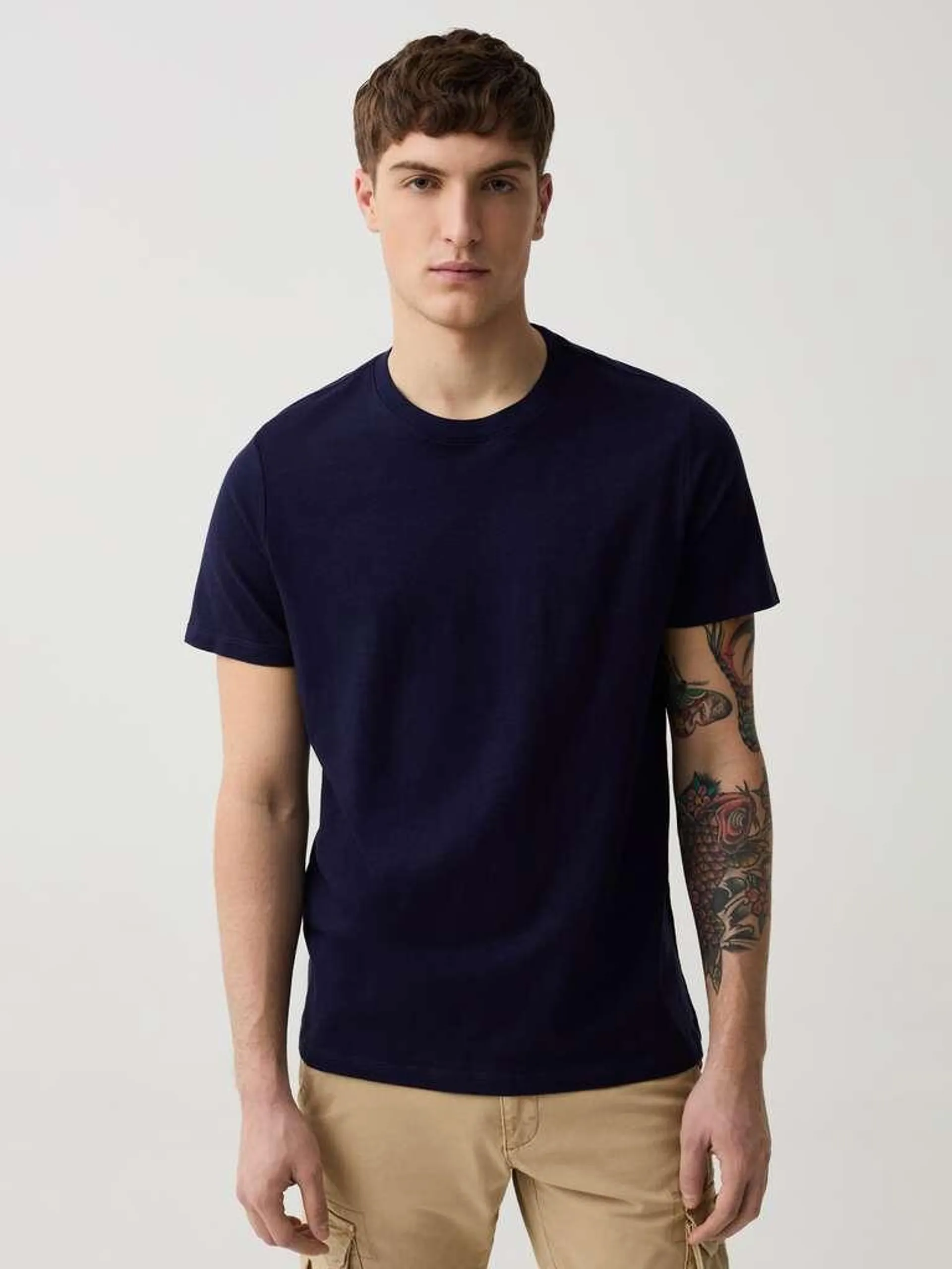 Dark Blue Round-neck T-shirt in jersey slub