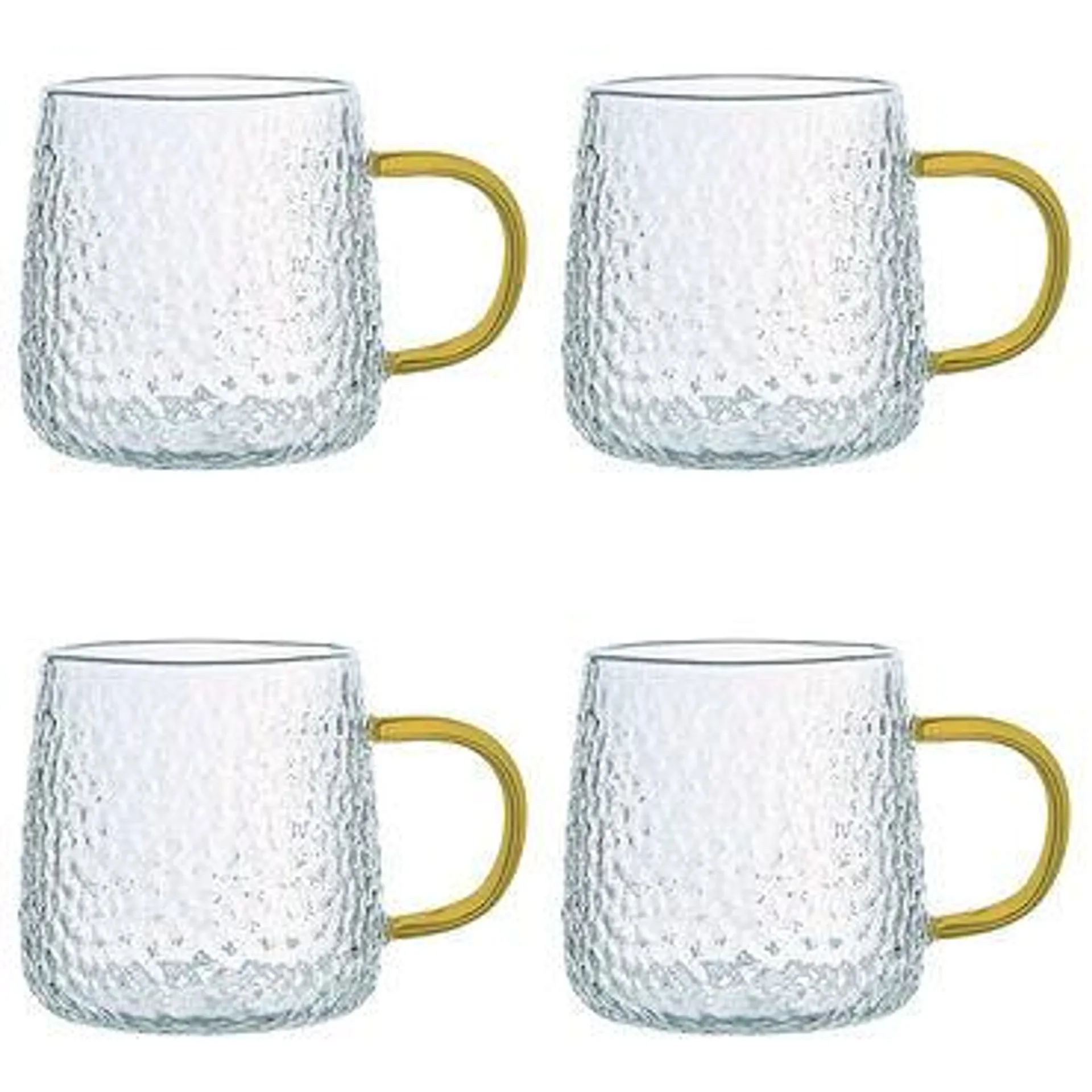 Szklanki żłobione MG Home Deco, 4 sztuki, 350 ml, z musztardowym uchem