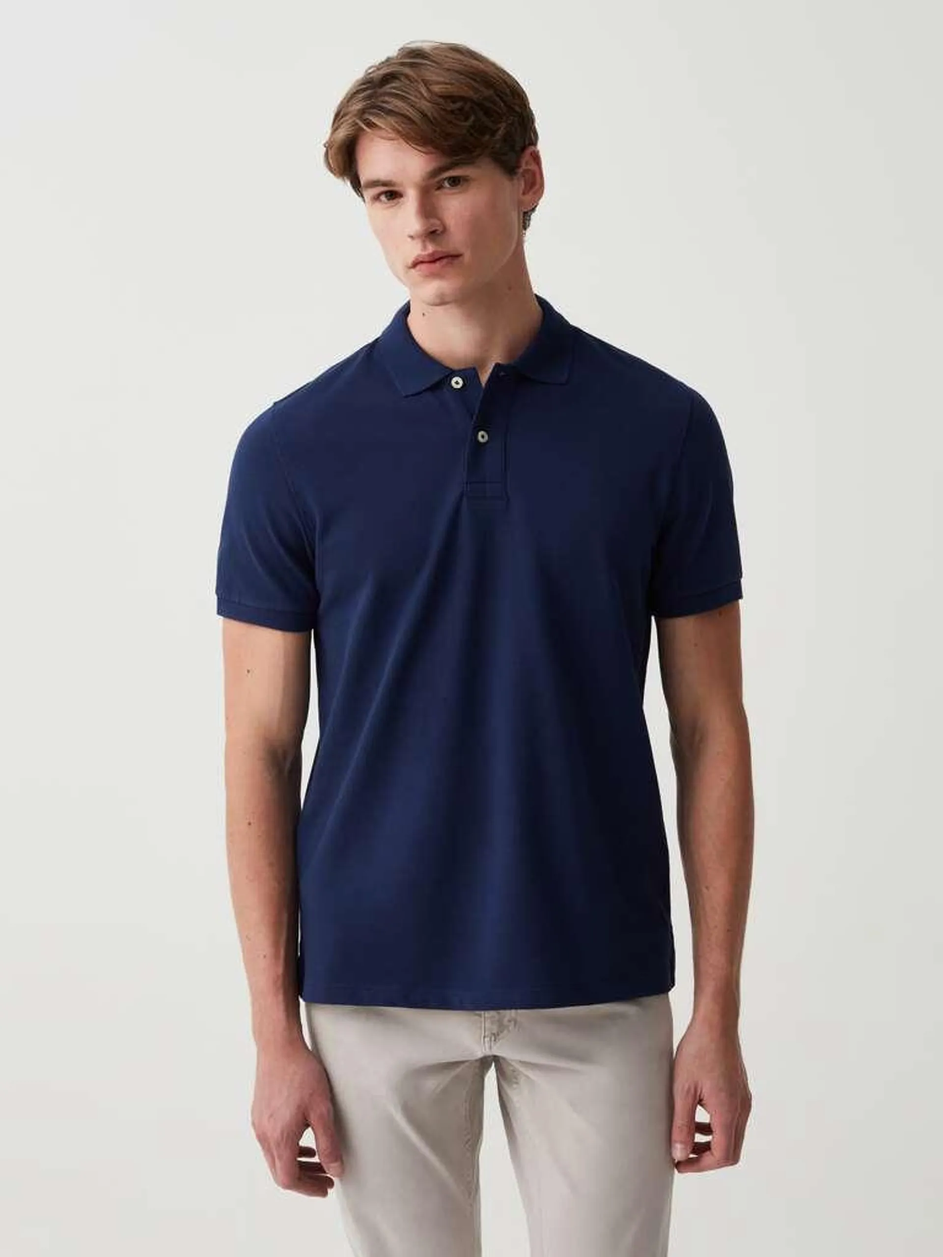 Navy Blue Organic cotton pique polo shirt