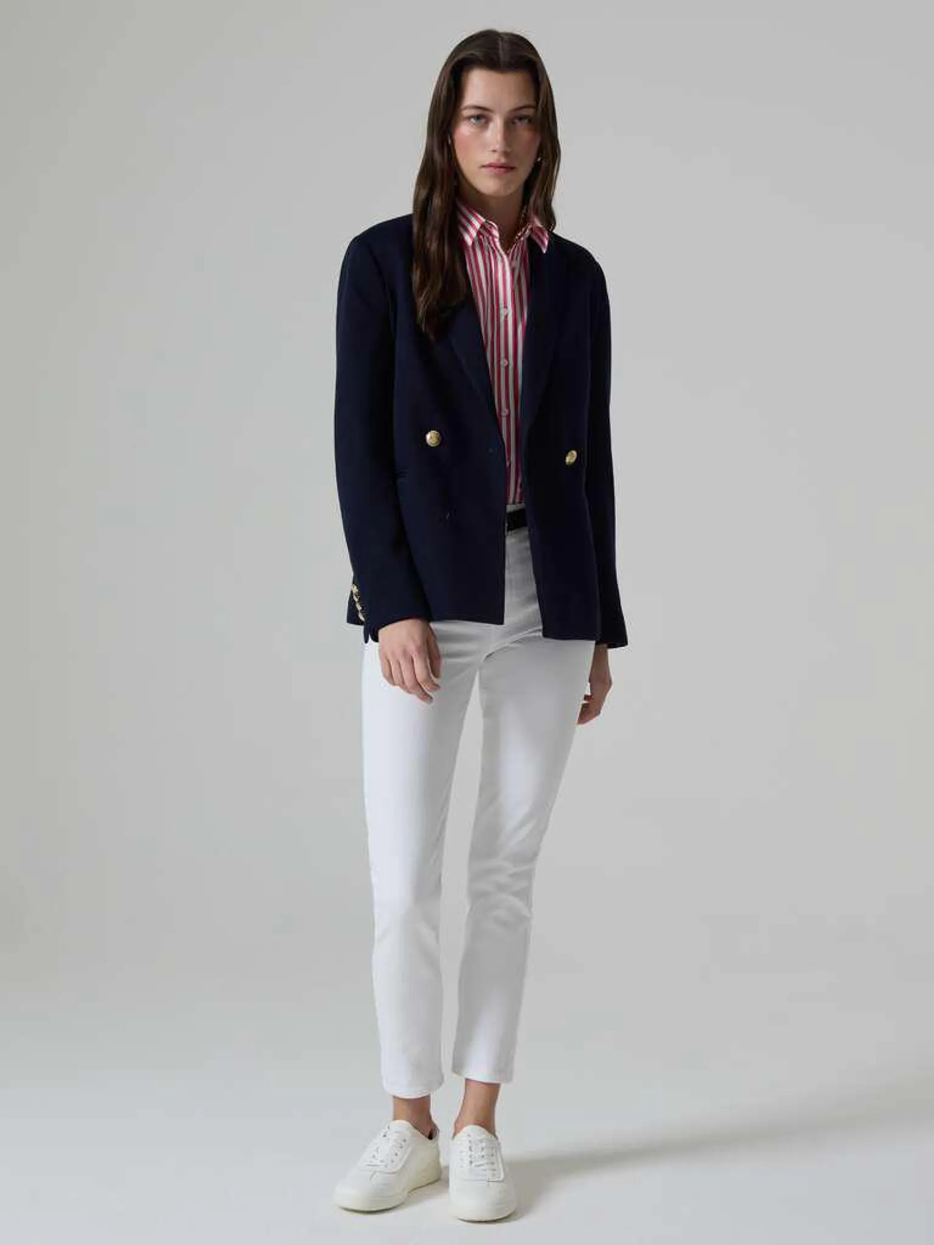 Ribbed-knit double-breasted blazer Bleu nuit