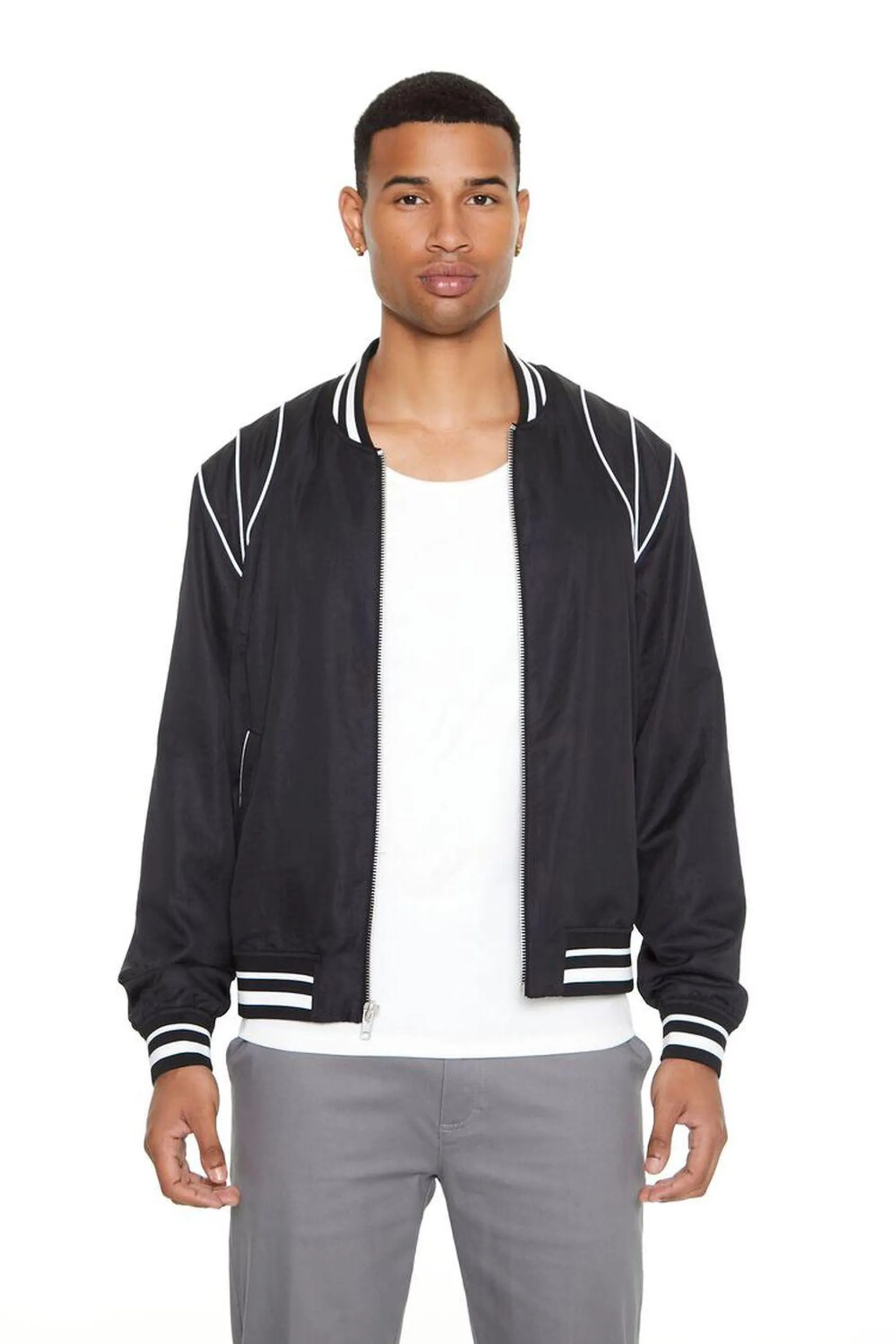 Piped-Trim Bomber Jacket