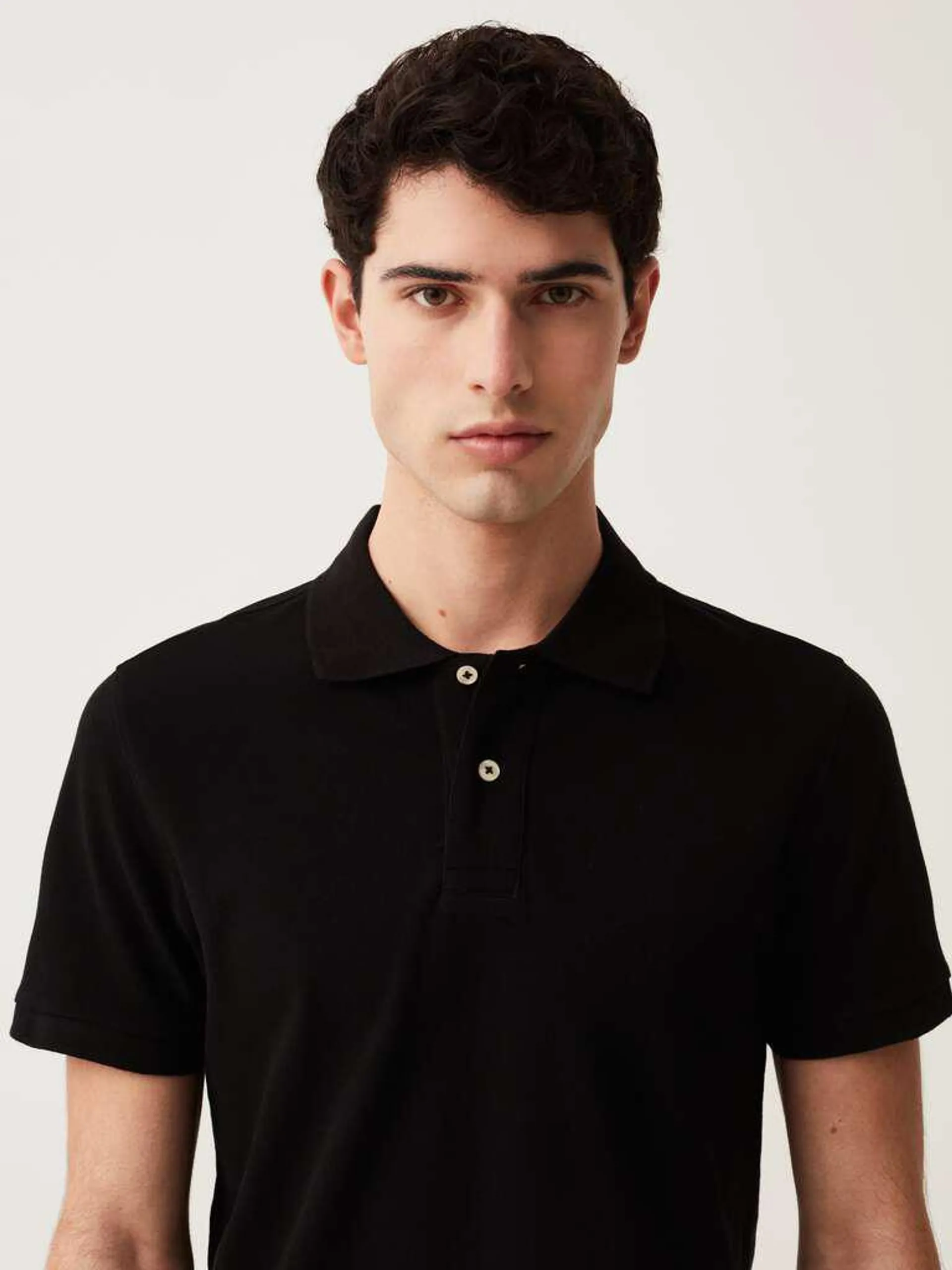 Black Polo in piquet di cotone